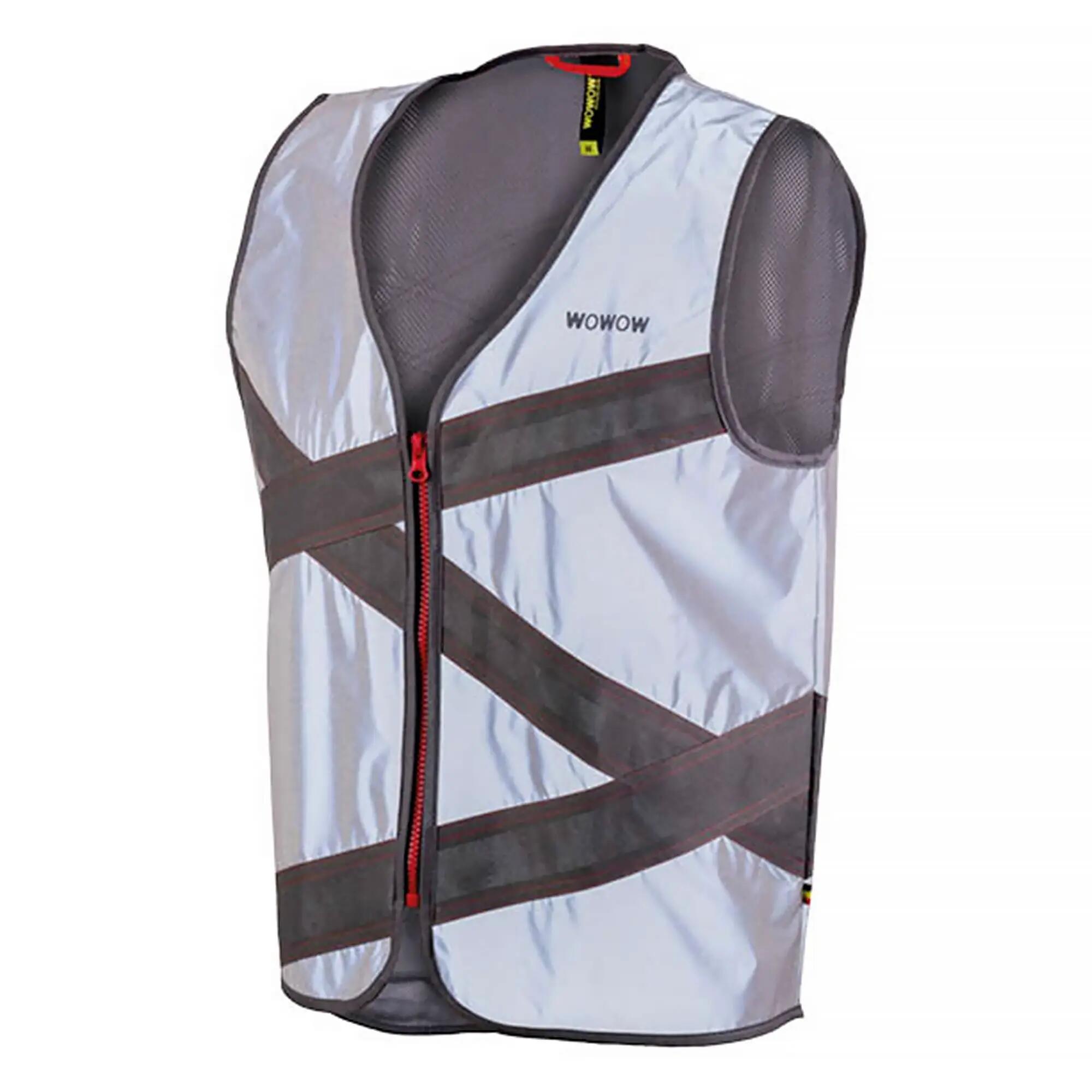 WOWOW - Heren Dames Crossroad Rood Grijs Reflecterend Hi-Vis Fietsvest 1/5