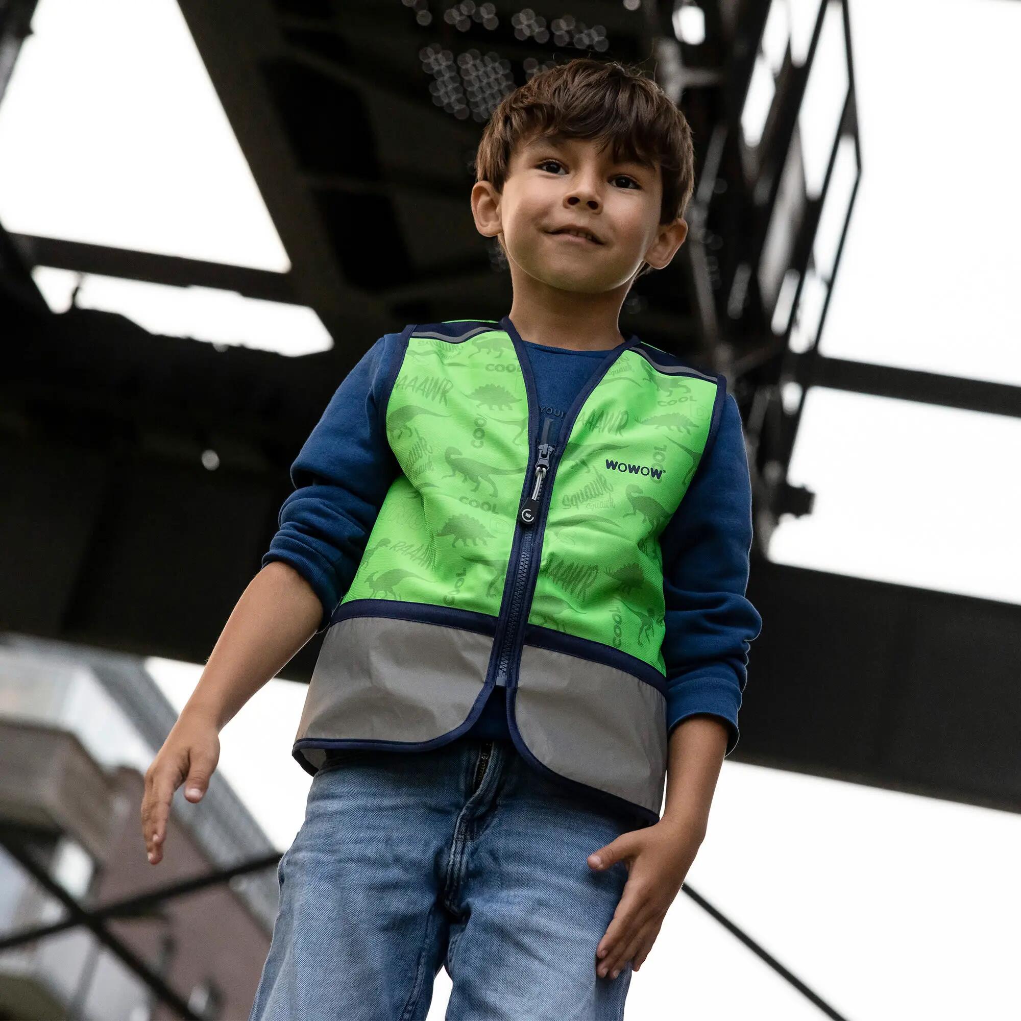 WOWOW - Gilet Enfant Zippy Vert Entièrement Réfléchissant Coupe-Vent 3/5