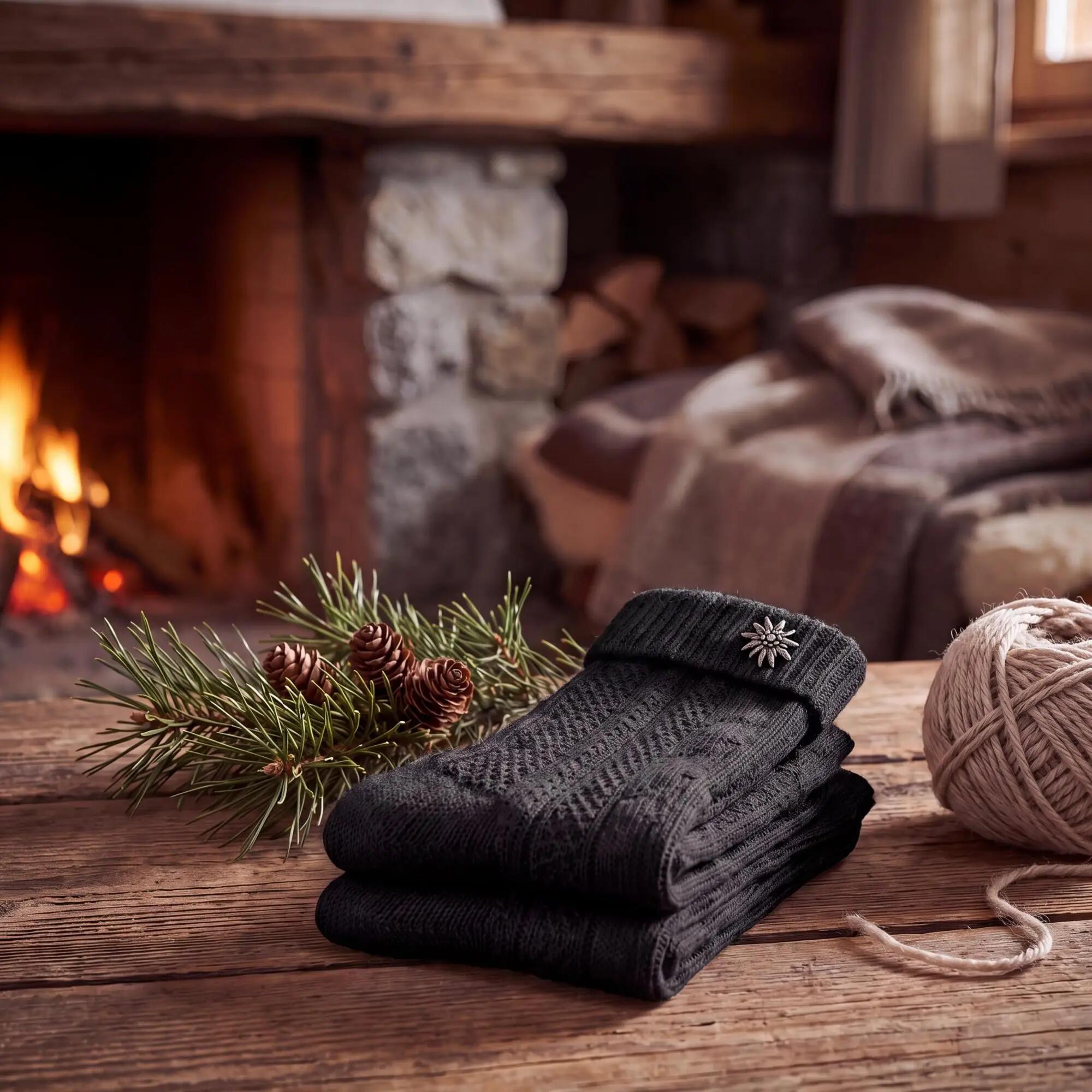 Damen Herren Trachtensocken Schoppersocken Zopfmuster Umschlagbund Edelweiß-Pin 8/8