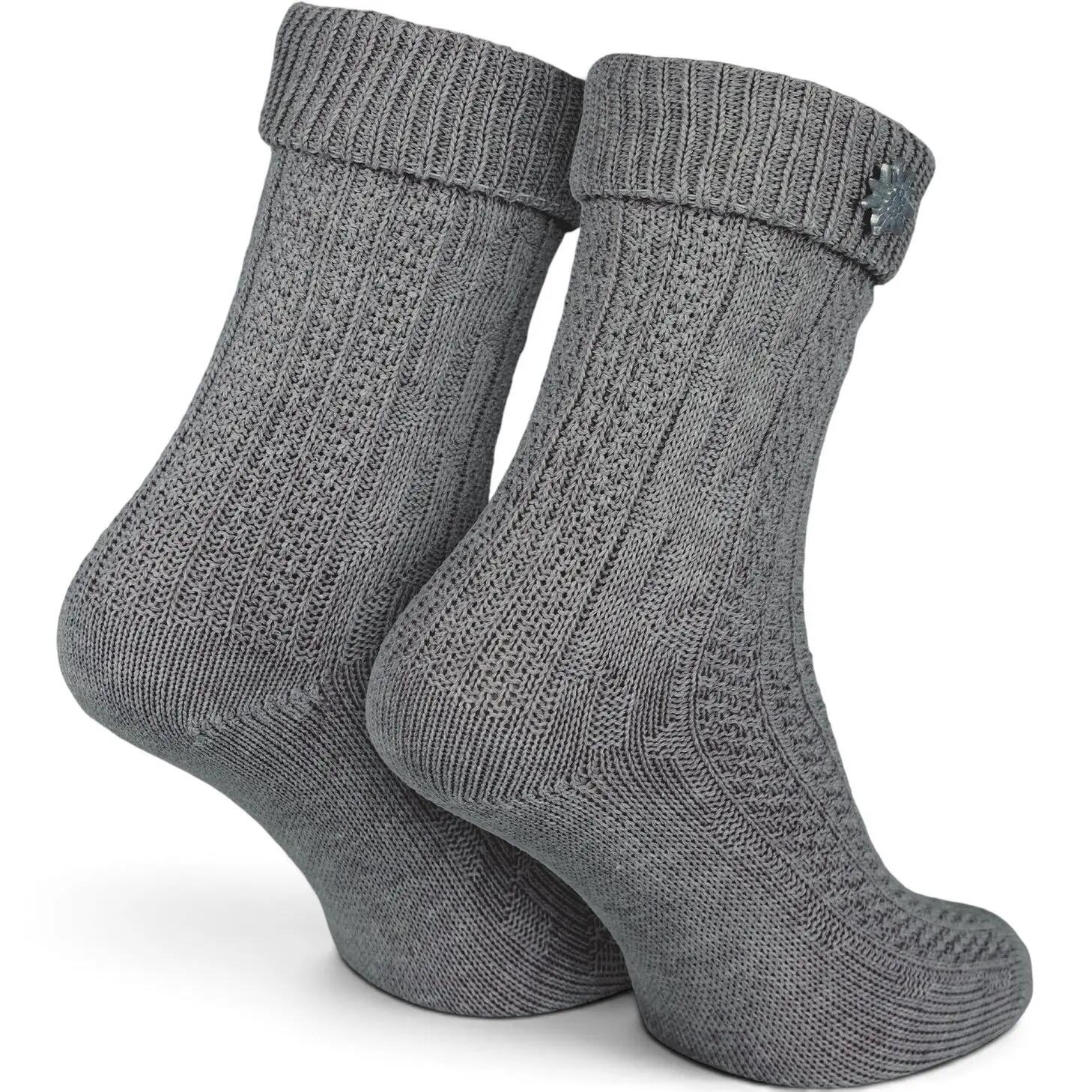 Damen Herren Trachtensocken Schoppersocken Zopfmuster Umschlagbund Edelweiß-Pin 2/8