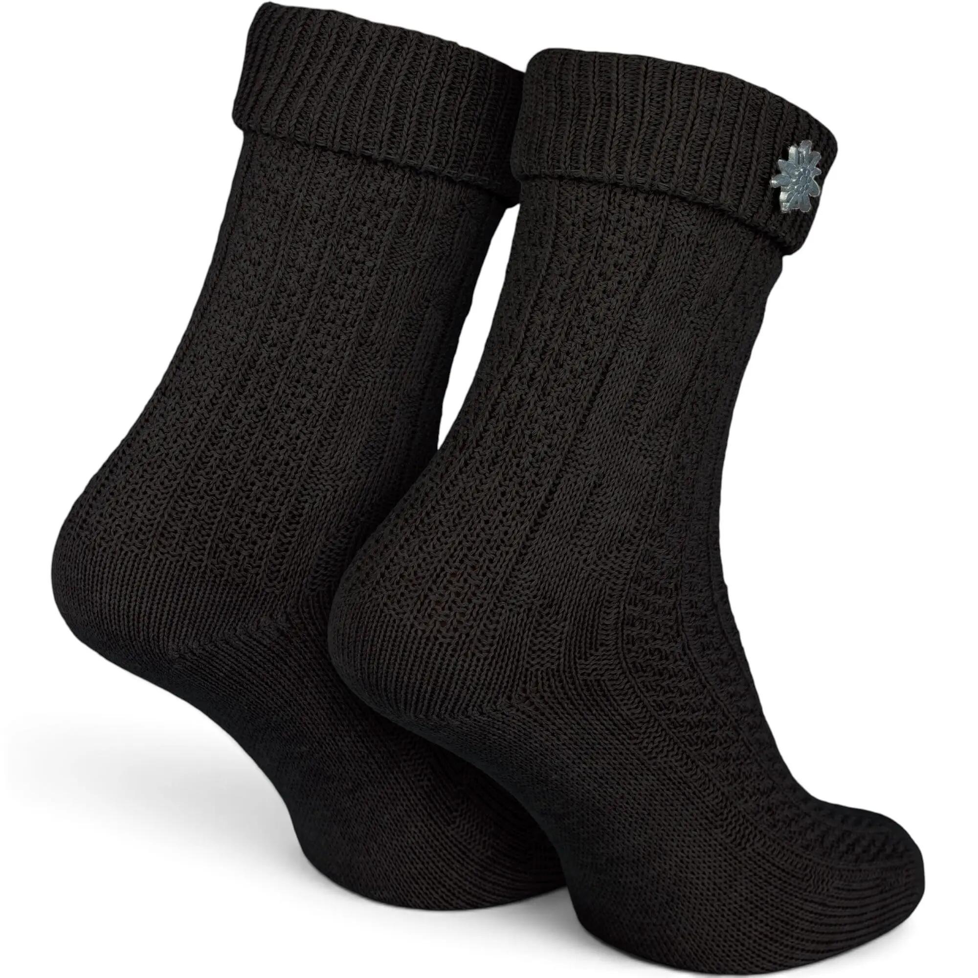 Damen Herren Trachtensocken Schoppersocken Zopfmuster Umschlagbund Edelweiß-Pin 2/8