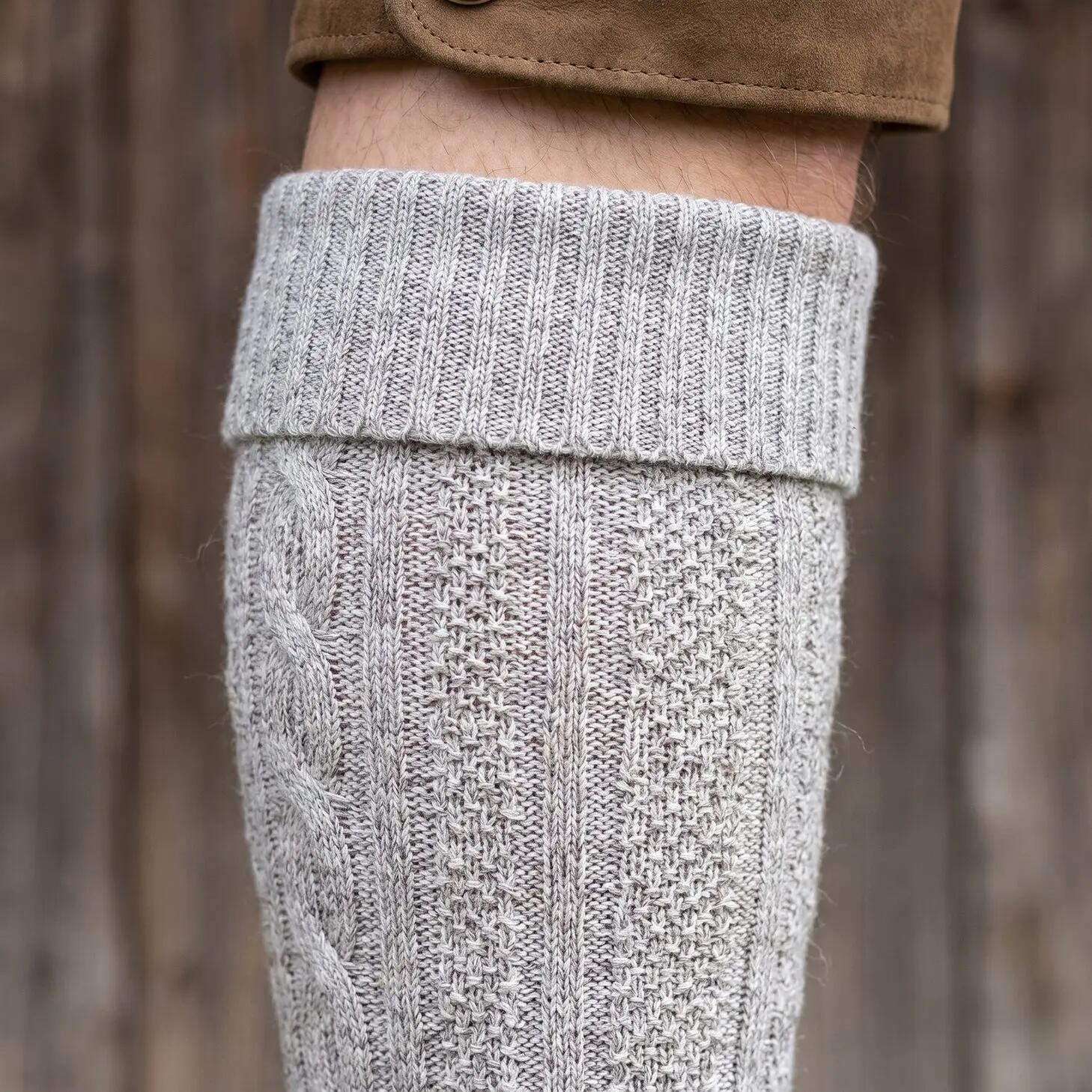 Damen Herren Trachtensocken Kniestrümpfe Zopfmuster Umschlagbund Baumwolle 4/8