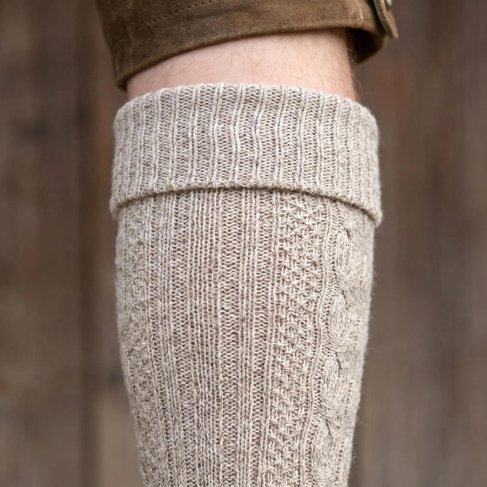 Damen Herren Trachtensocken Kniestrümpfe Zopfmuster Umschlagbund Baumwolle 4/9