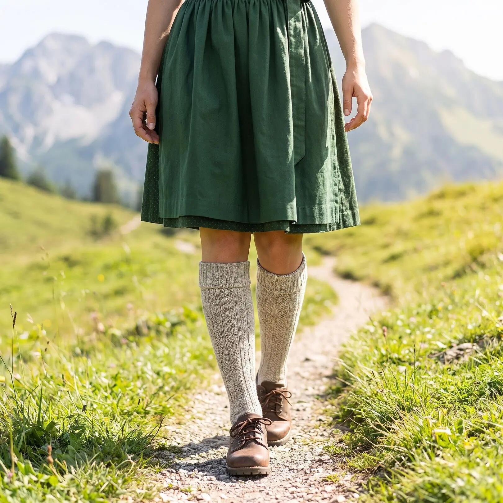 Damen Herren Trachtensocken Kniestrümpfe Zopfmuster Umschlagbund Baumwolle 3/9