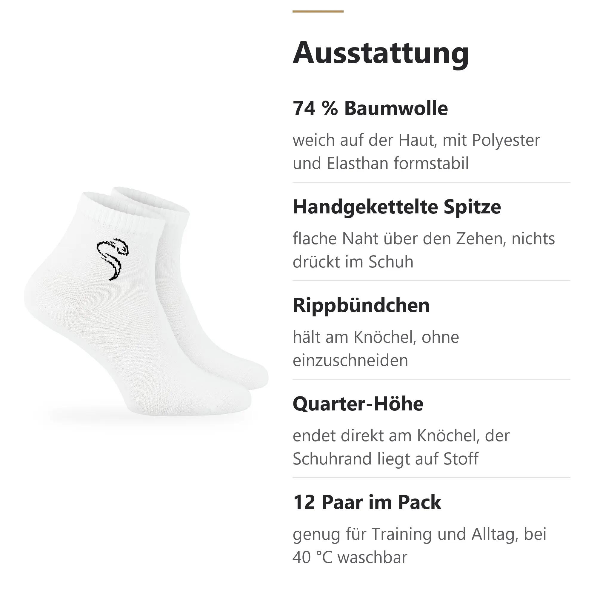 Damen Herren Sport Freizeit Quarter Sportsocken Baumwolle knöchelhoch 12 Paar 4/15