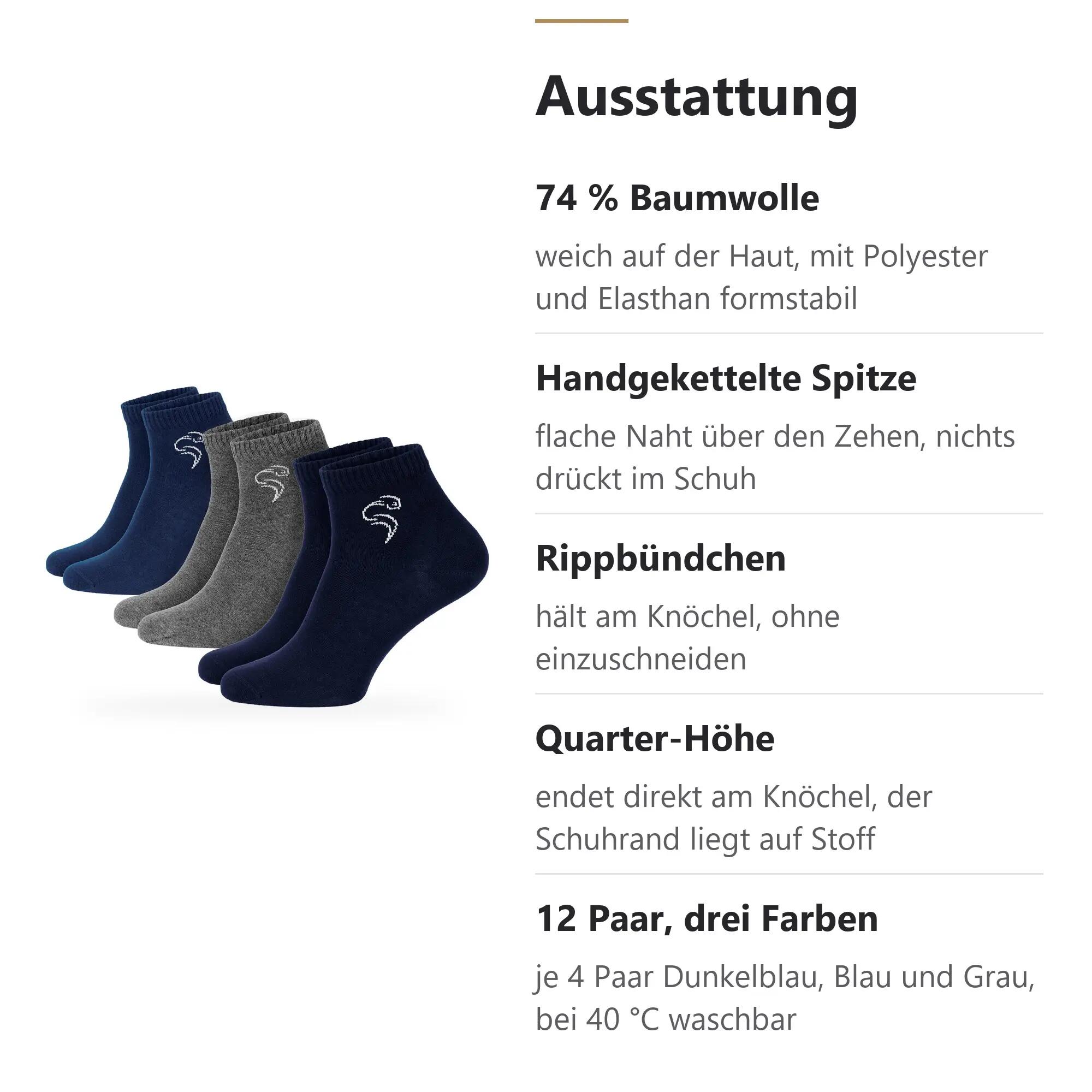 Damen Herren Freizeit Quarter Socken Baumwolle knöchelhoch 12er Pack Casual 4/15