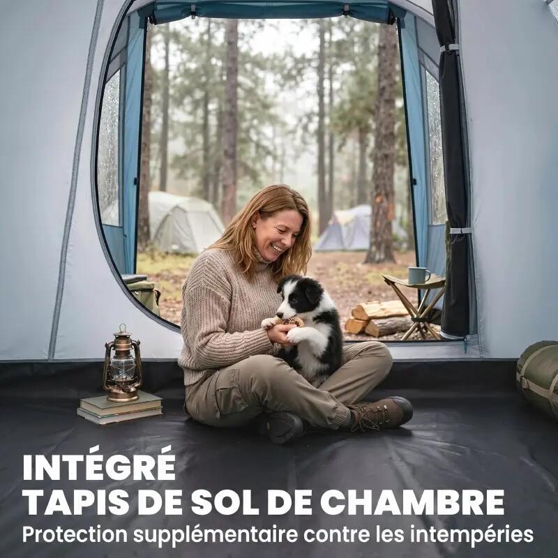 Tente tunnel 3 personnes imperméable 2 entrées fenêtres 4,6 m bleue 5/6