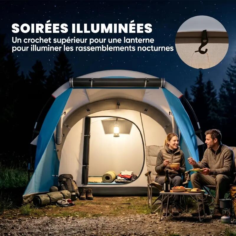 Tente tunnel 3 personnes imperméable 2 entrées fenêtres 4,6 m bleue 4/6