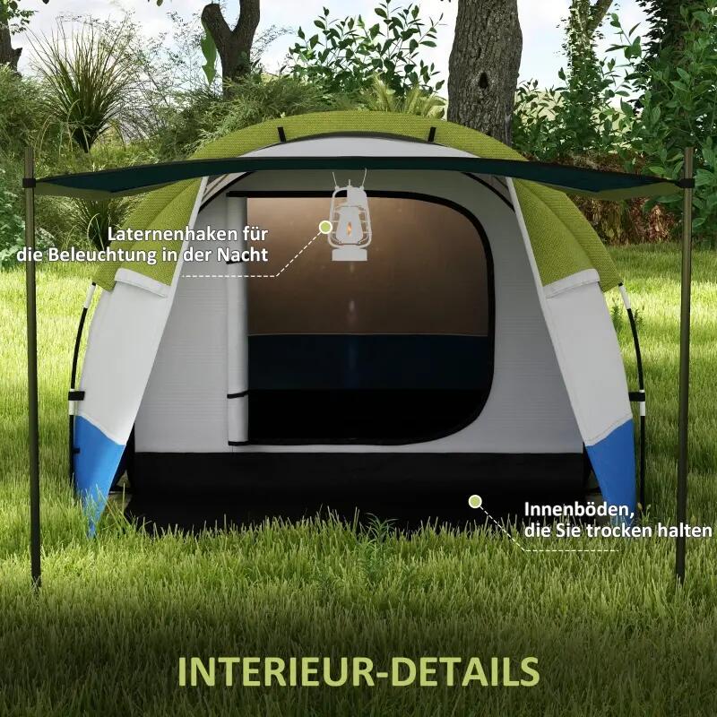 Tente camping 2 personnes crochet lanterne trois entrées imperméable verte 5/5
