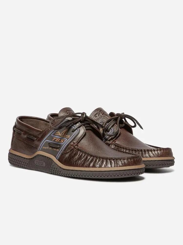 Chaussures - Nautisme - Homme - Cuir, lacets cuir - GLOBEK - Marron/Azur 4/4
