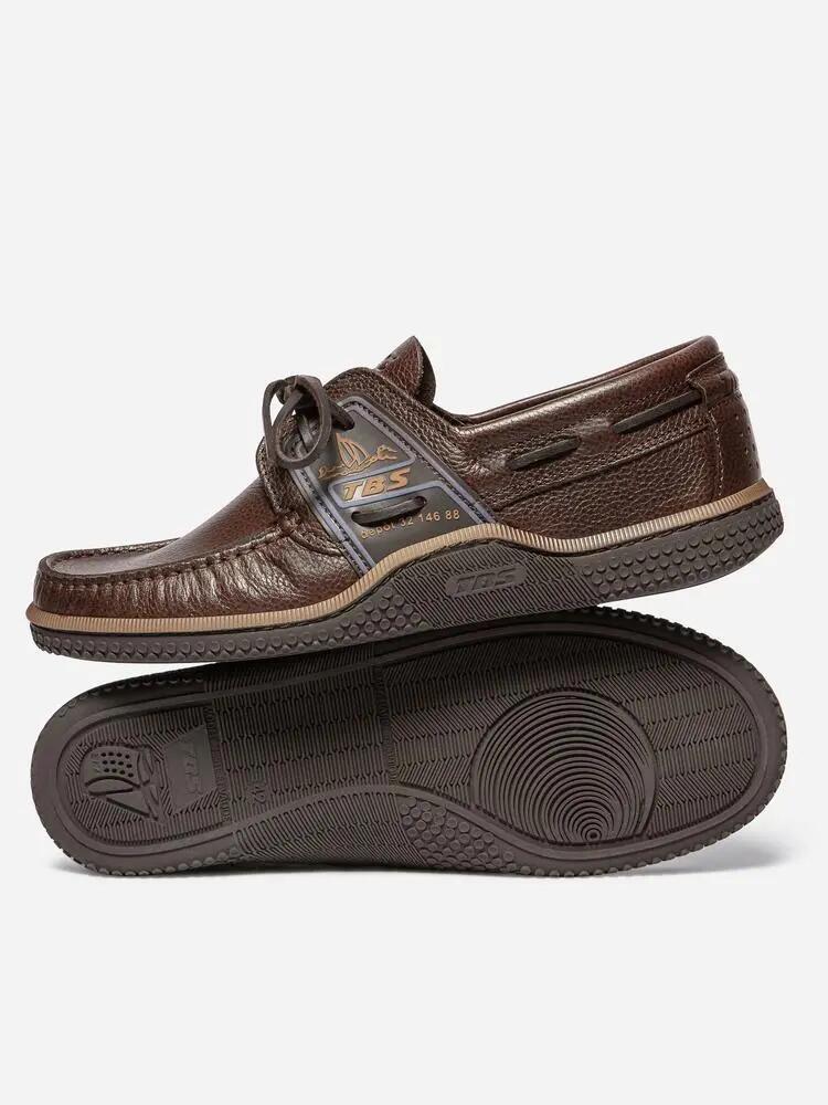 Chaussures - Nautisme - Homme - Cuir, lacets cuir - GLOBEK - Marron/Azur 3/4