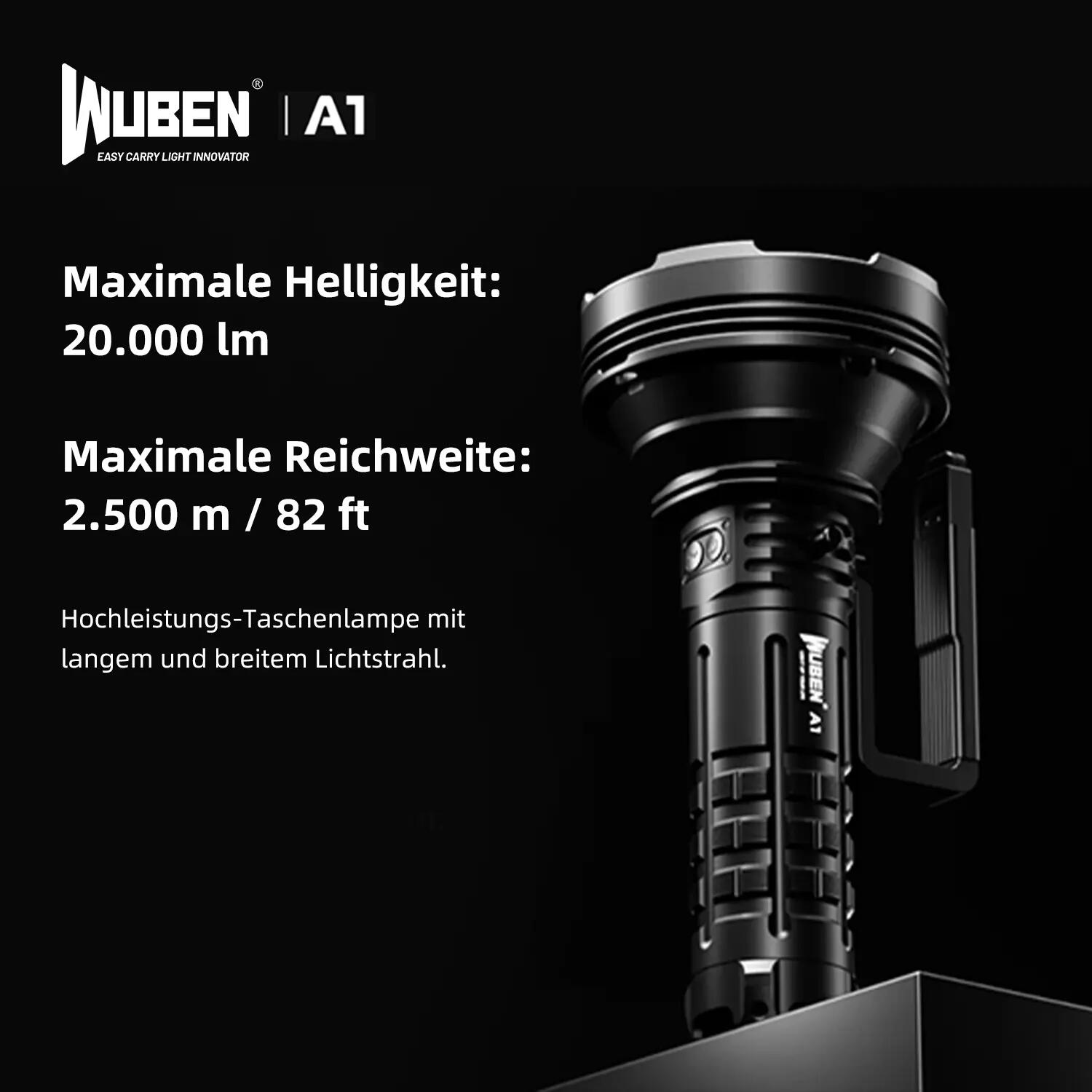 WUBEN A1 LED-Taschenlampe 20000 Lumen, 2000 m, IP68 4/14