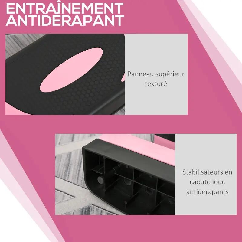 Stepper cardio hauteur modulable antidérapant 80x31x20 cm noir rose clair 4/6
