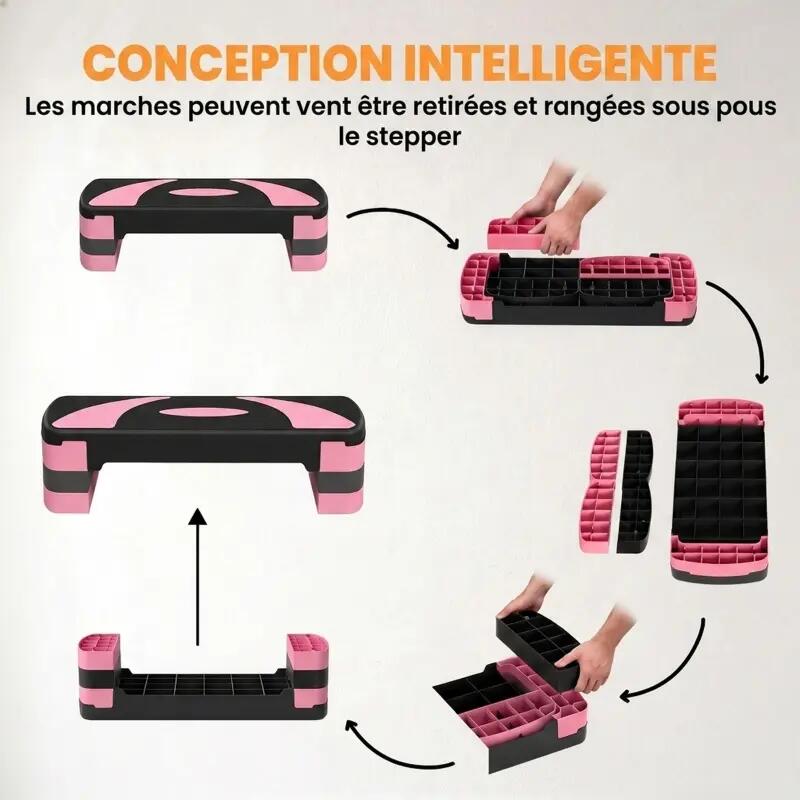 Stepper cardio hauteur modulable antidérapant 80x31x20 cm noir rose clair 3/6