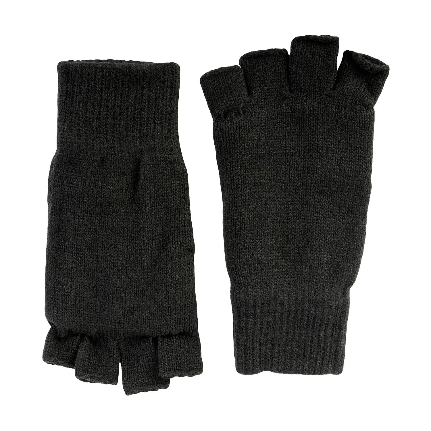 Mens Thinsulate Plain Fingerless Gloves (Black) 3/3