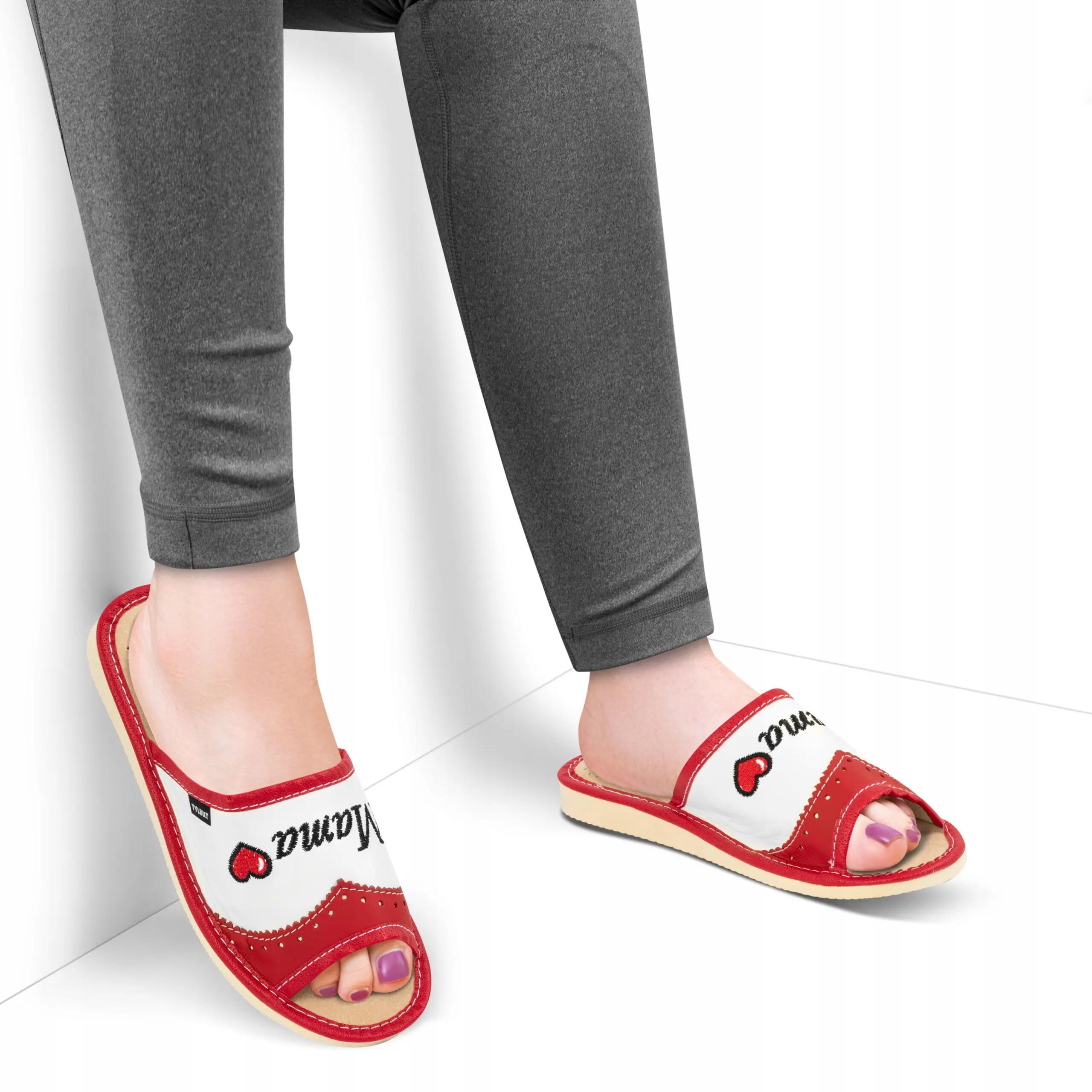 Dames Pantoffels Tylbut Leer Zacht Comfortabel Geborduurd Hart Mama Cadeau 3/4