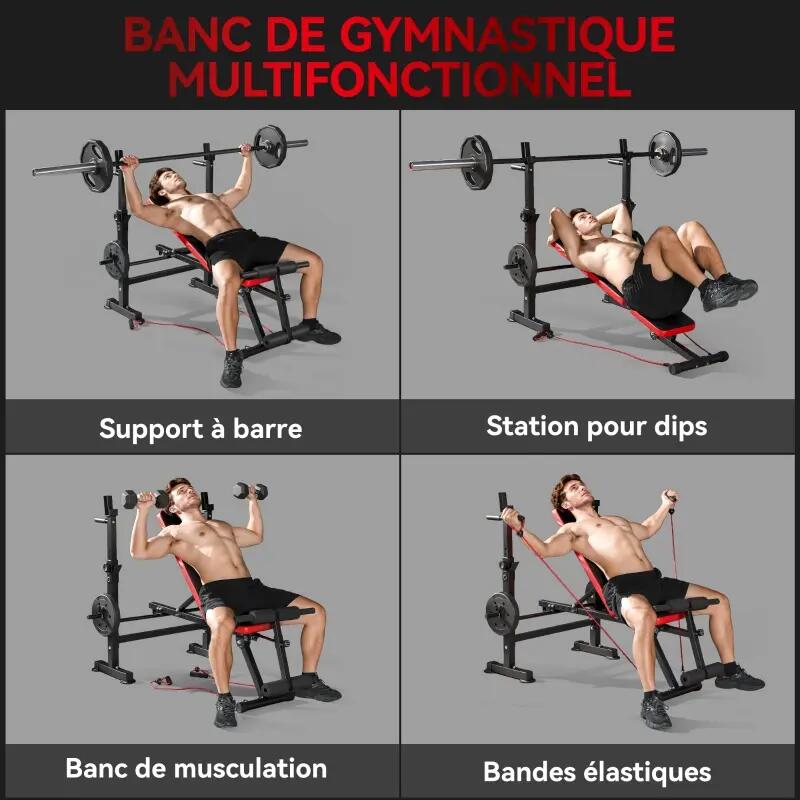 Banc multifonction dossier réglable repose-jambes 147x109x122 cm noir 4/6
