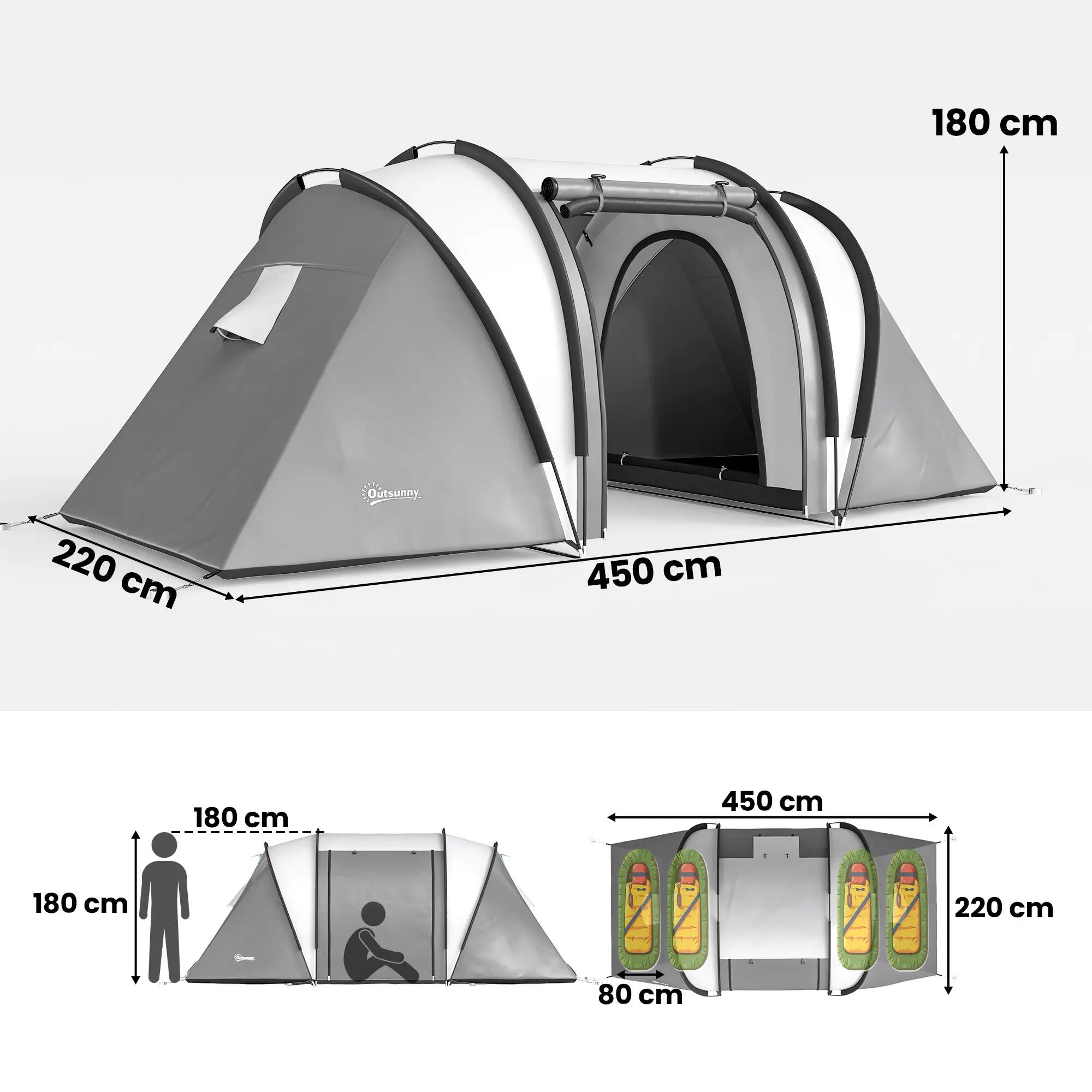 Tente familiale 4-5 personnes 2 chambres séparées portes fenêtres grise 5/6