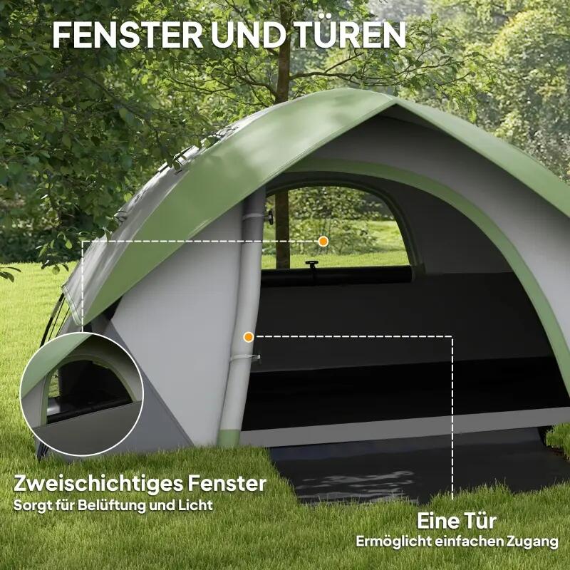 Tente dôme 2 personnes légère imperméable porte fenêtre sac transport gris vert 4/5