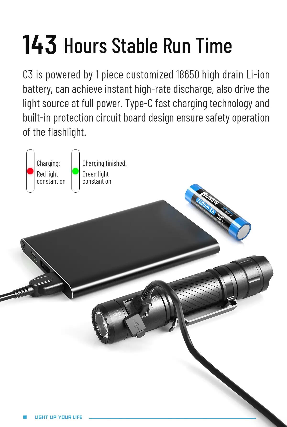 WUBEN C3 LED-Taschenlampe 1200 Lumen, 179 m, IP68 4/10