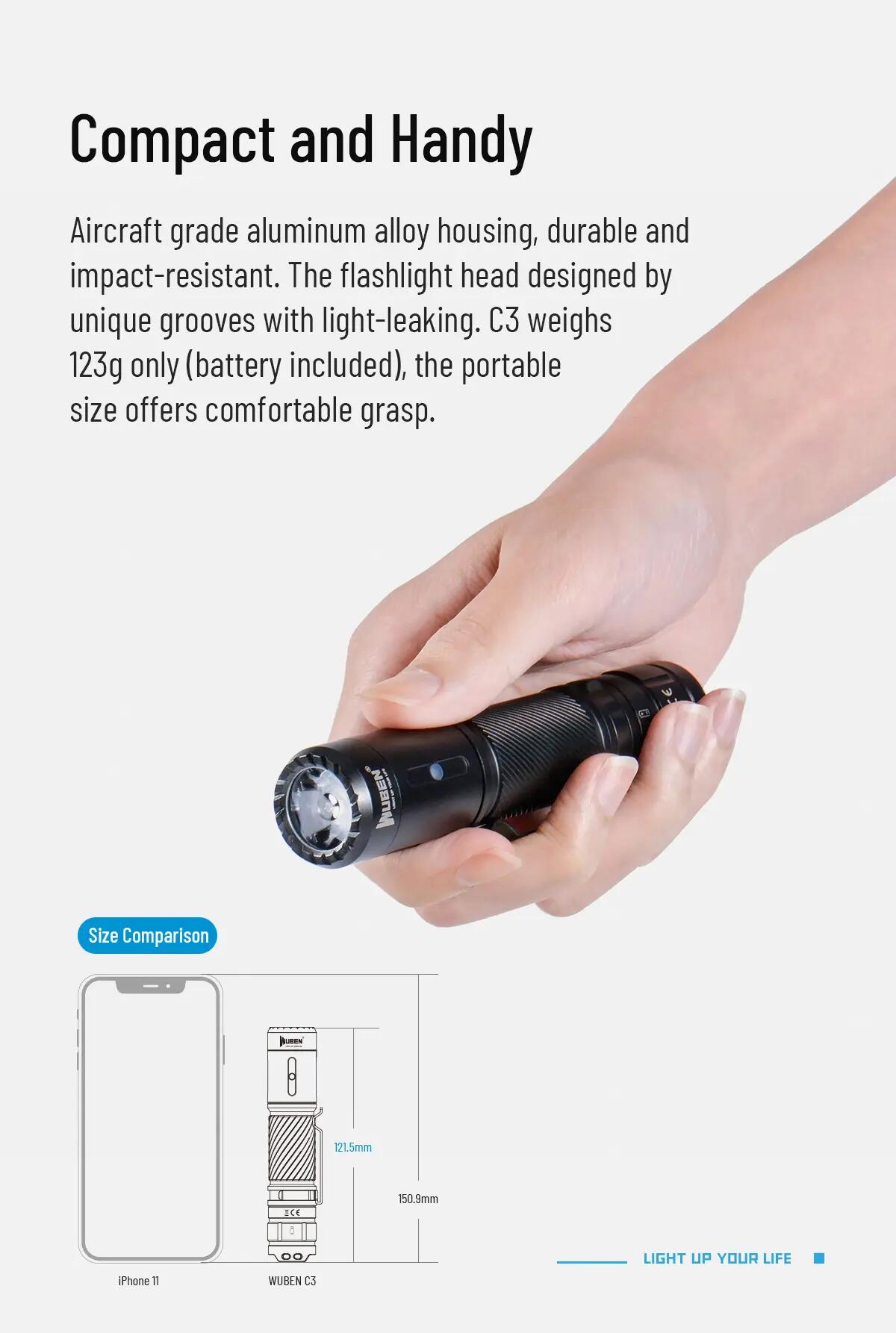 WUBEN C3 LED-Taschenlampe 1200 Lumen, 179 m, IP68 3/10