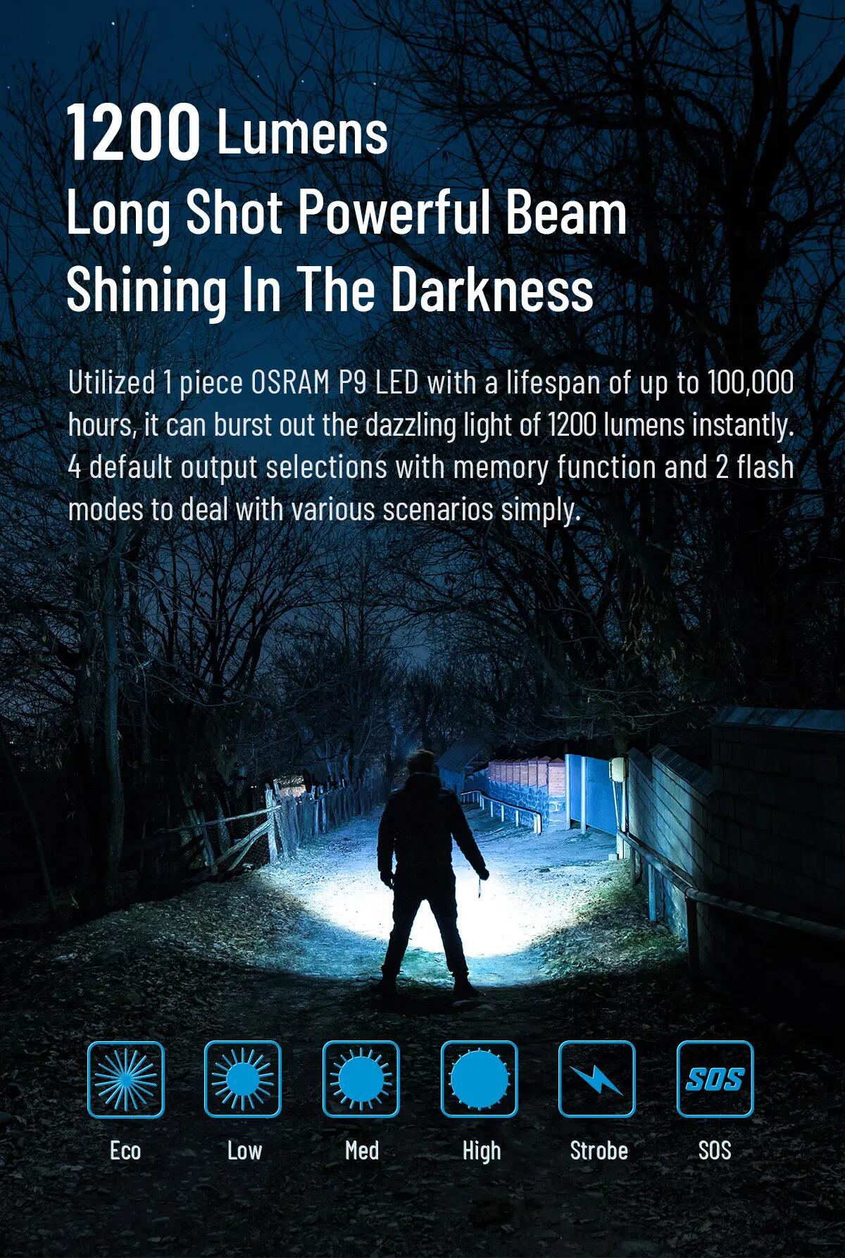 WUBEN C3 LED-Taschenlampe 1200 Lumen, 179 m, IP68 3/11