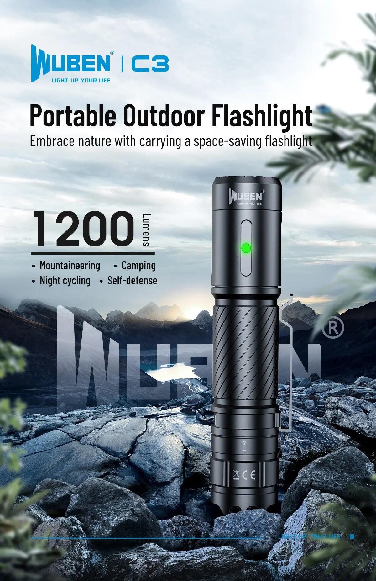 WUBEN C3 LED-Taschenlampe 1200 Lumen, 179 m, IP68 2/10