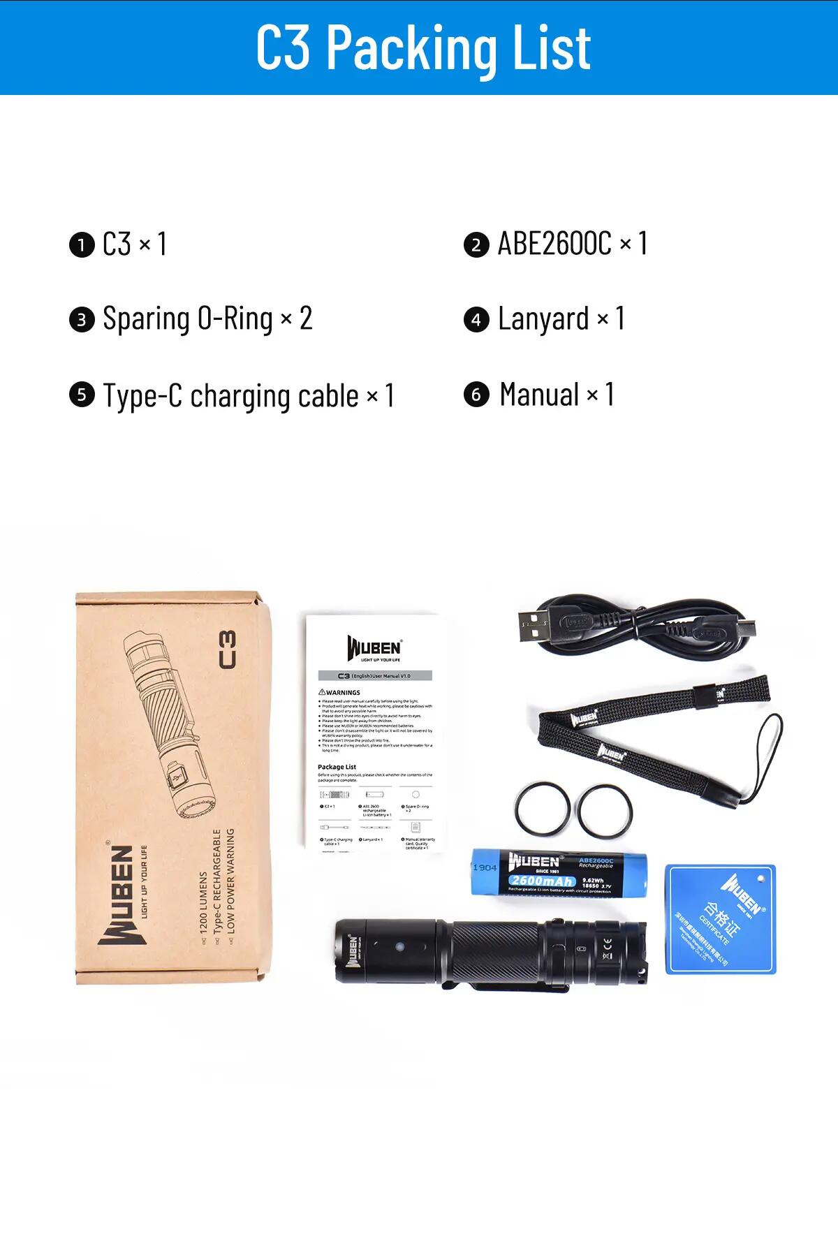 WUBEN C3 LED-Taschenlampe 1200 Lumen, 179 m, IP68 10/10