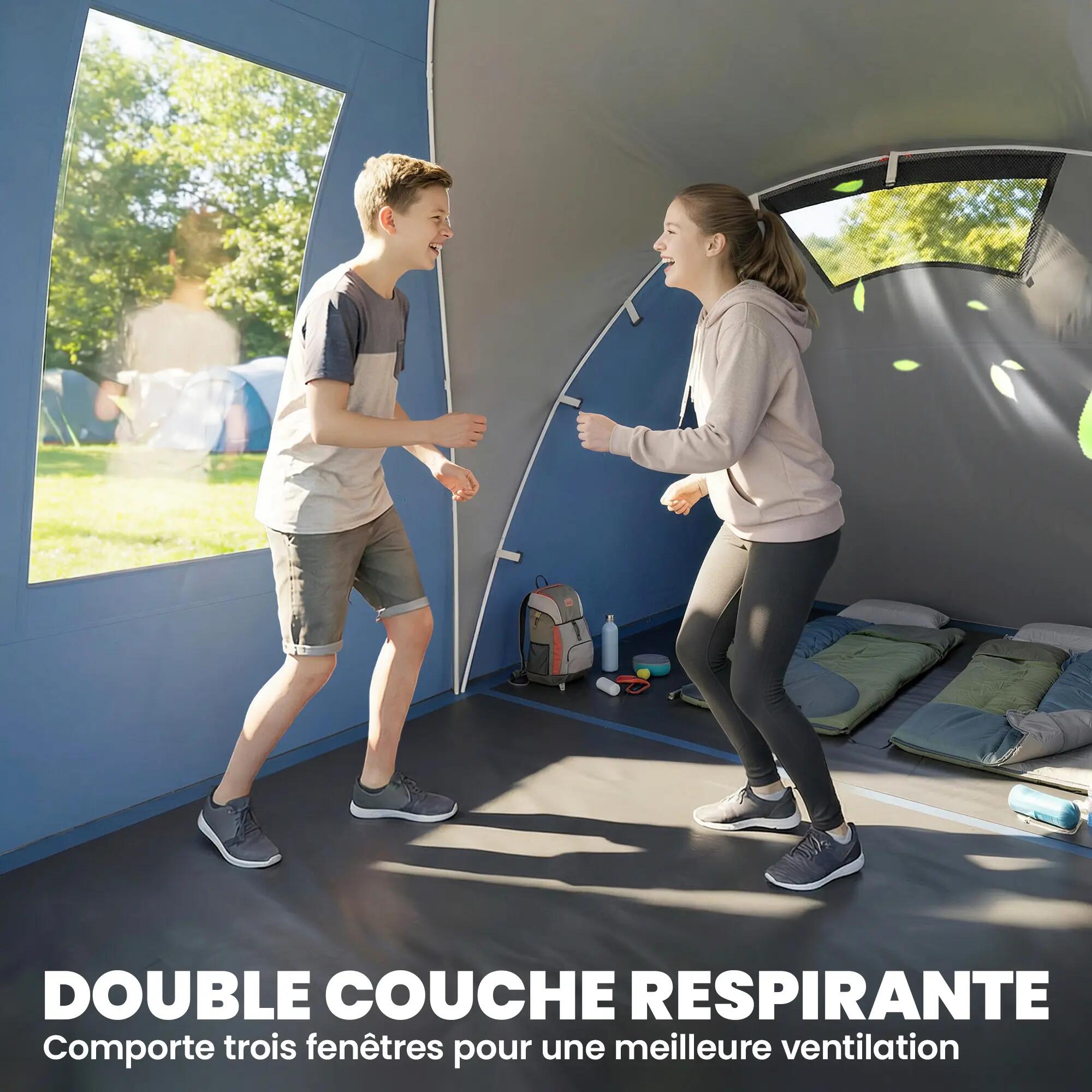 Tente tunnel 4-5 personnes 2 chambres séjour 12 couchages double couche bleue 5/6