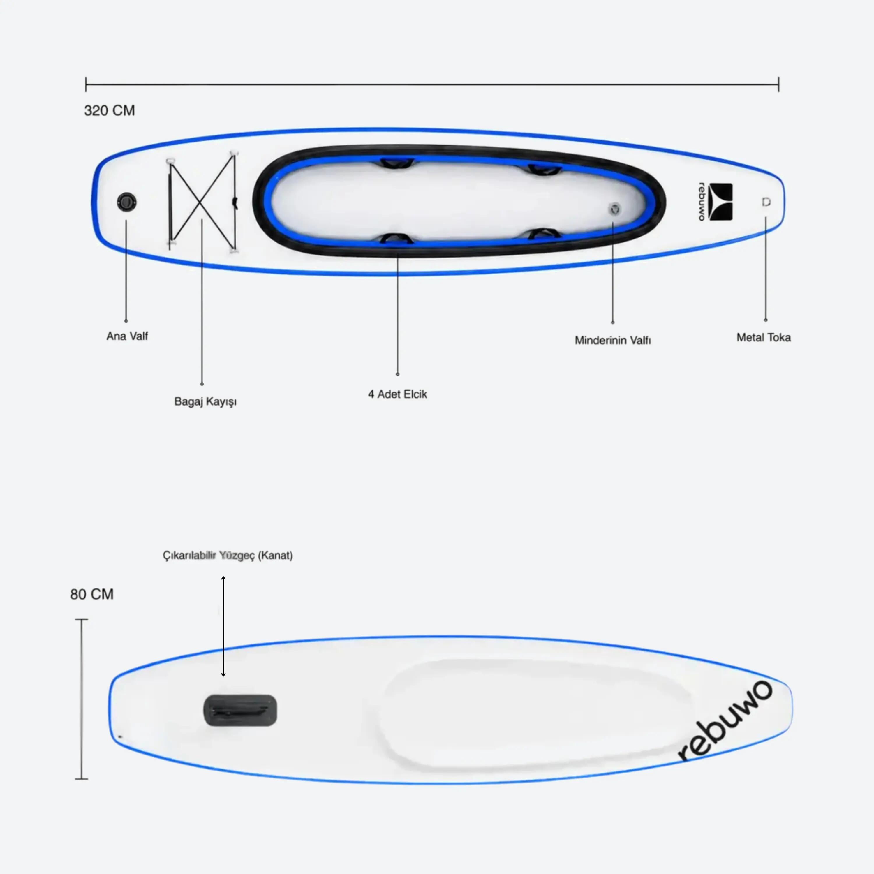 Kano ve Paddle Board Seti 2’si 1 Arada Şişme SUP - Mavi 2/4