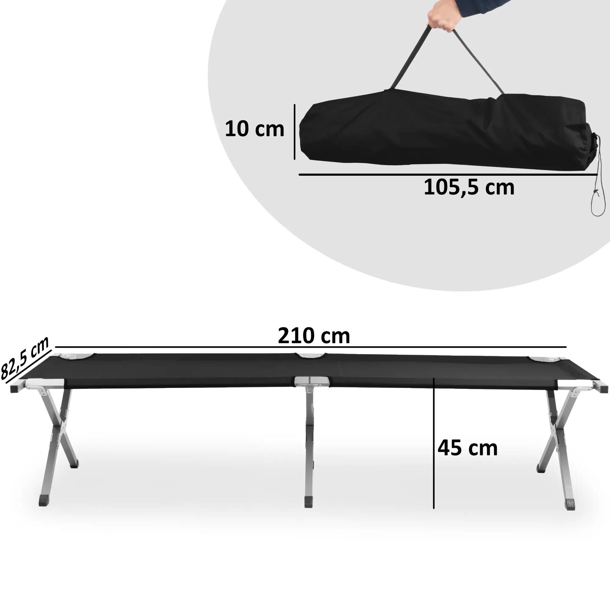 Feldbett mit Tragetasche, Schwarz, Belastbar bis 180kg, 190 x 74,5 x 45,5 cm 3/4