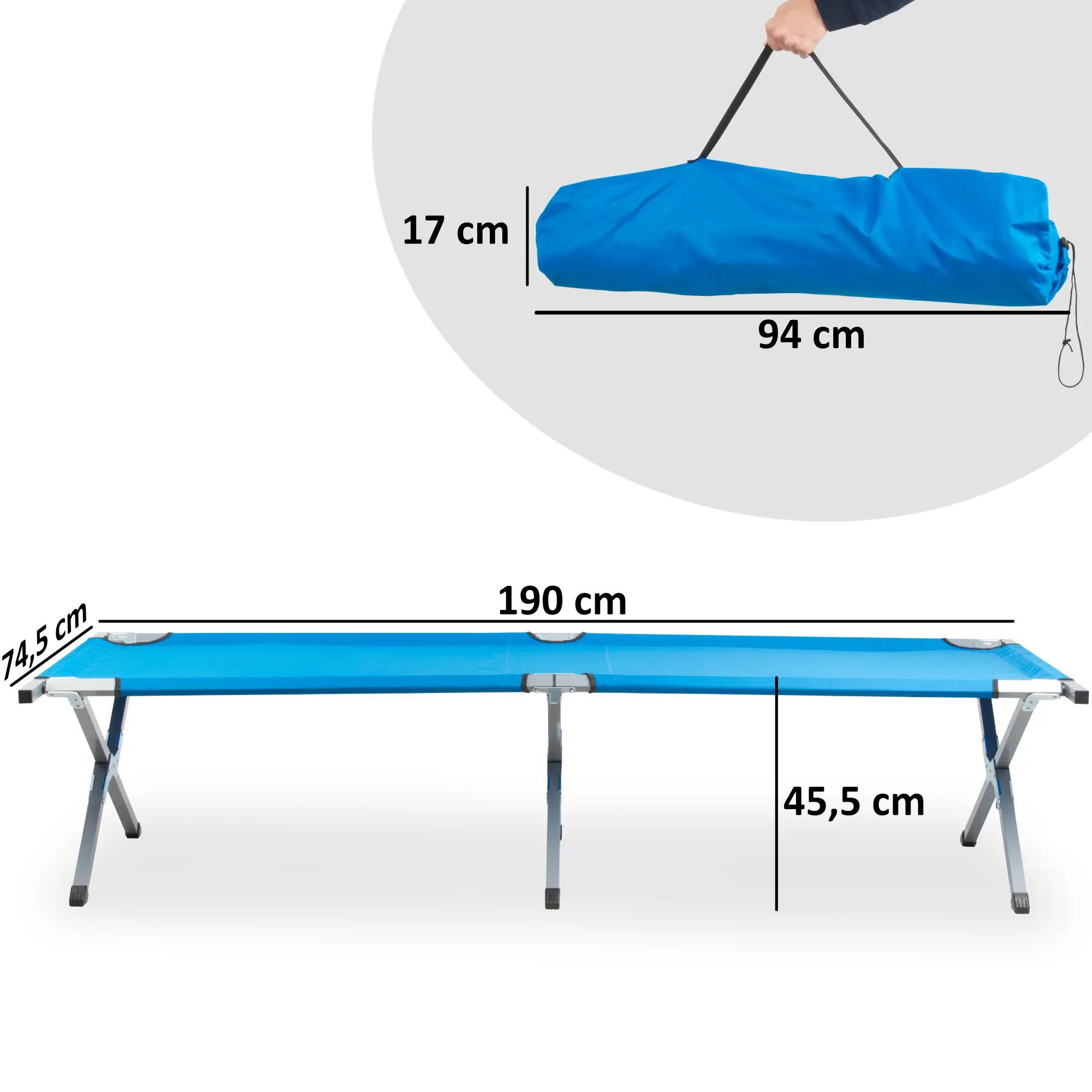Feldbett mit Tragetasche, Blau, Belastbar bis 180kg, 190 x 74,5 x 45,5 cm 3/4