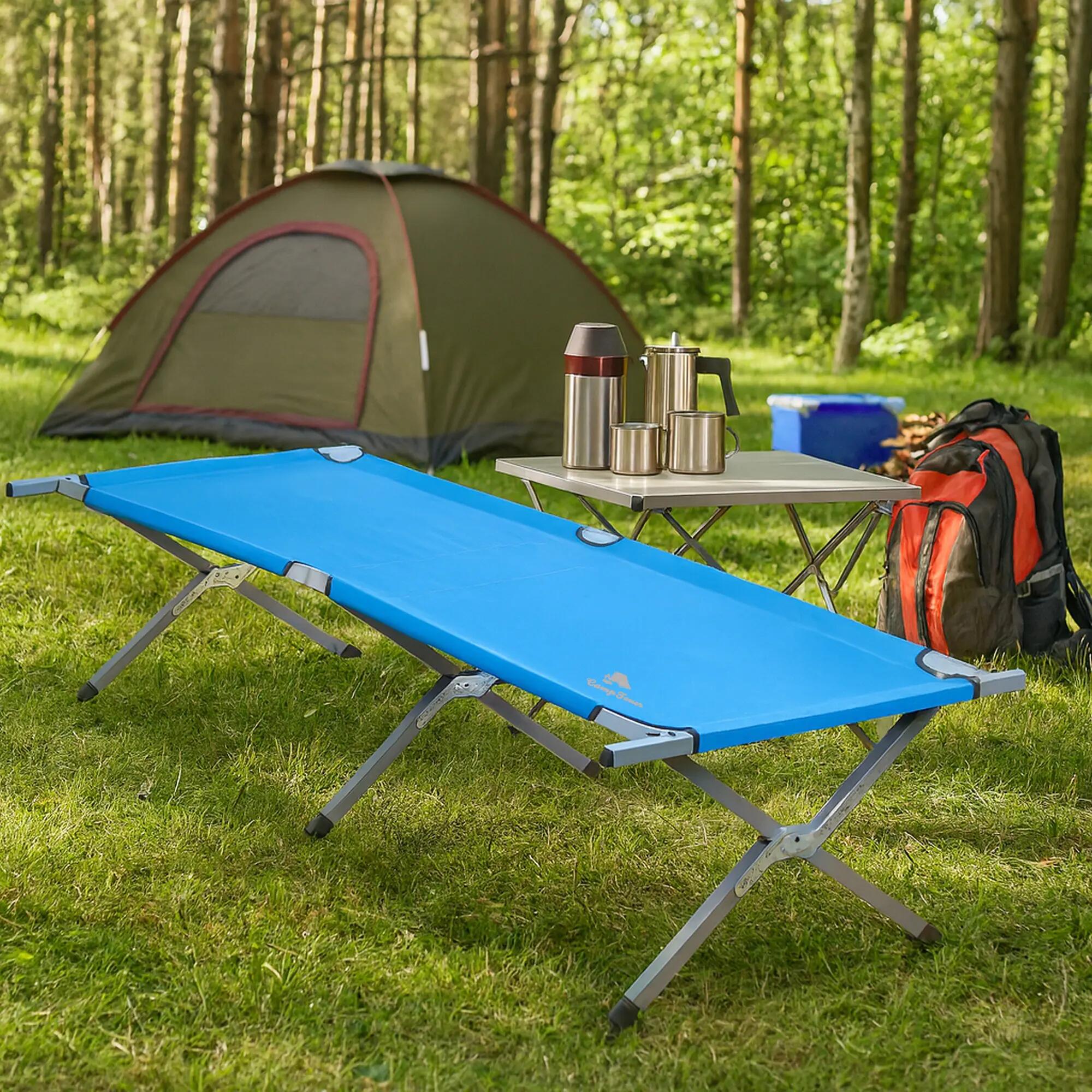 XXL Feldbett mit Tragetasche, Blau, Belastbar bis 200kg, 210 x 82,5 x 45 cm 2/4
