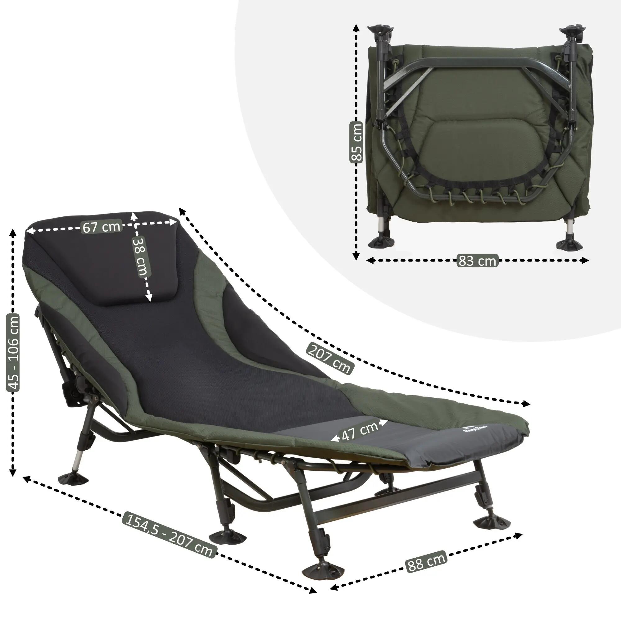 Karpfenliege XXL, 207 x 88 x 30-106 cm, Campingliege, faltbares Feldbett 3/9