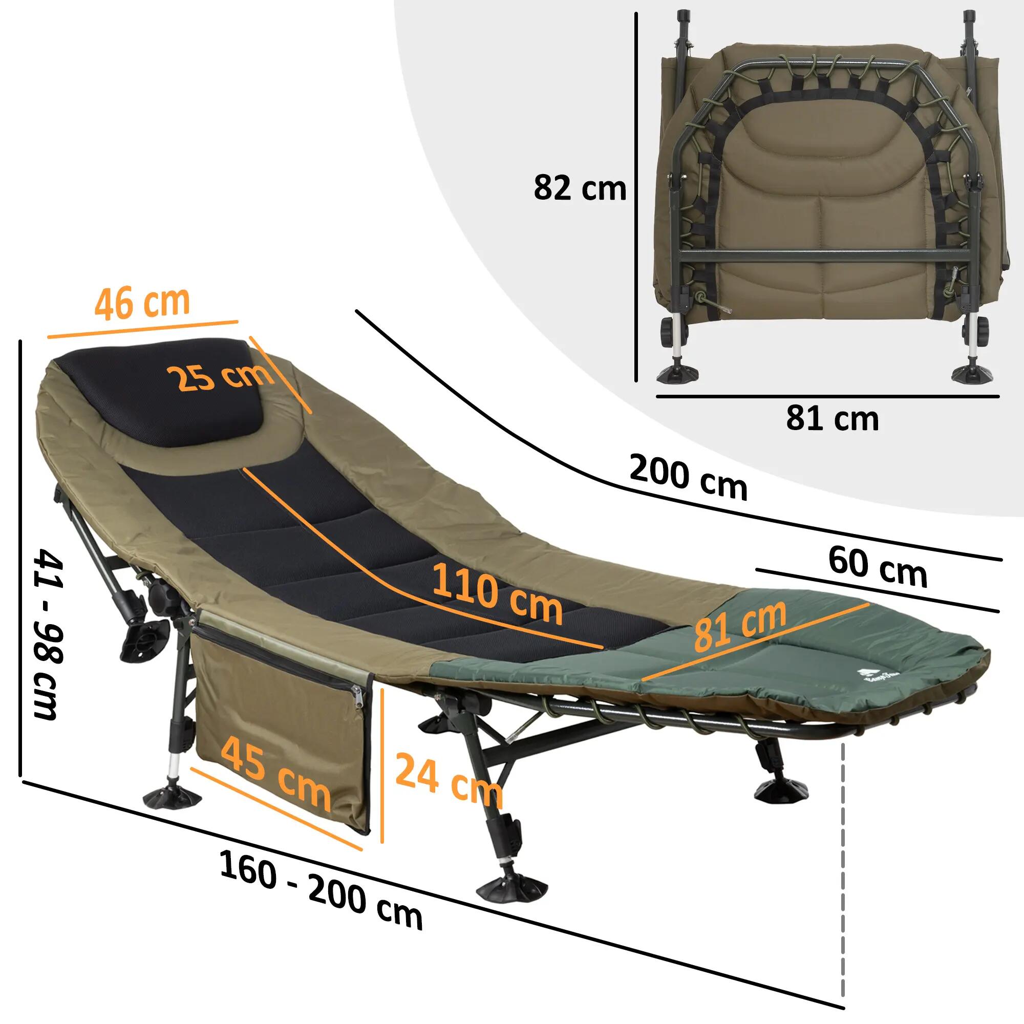 Karpfenliege XXL, 200 x 81 x 41-98 cm, Campingliege, faltbares Feldbett 3/10