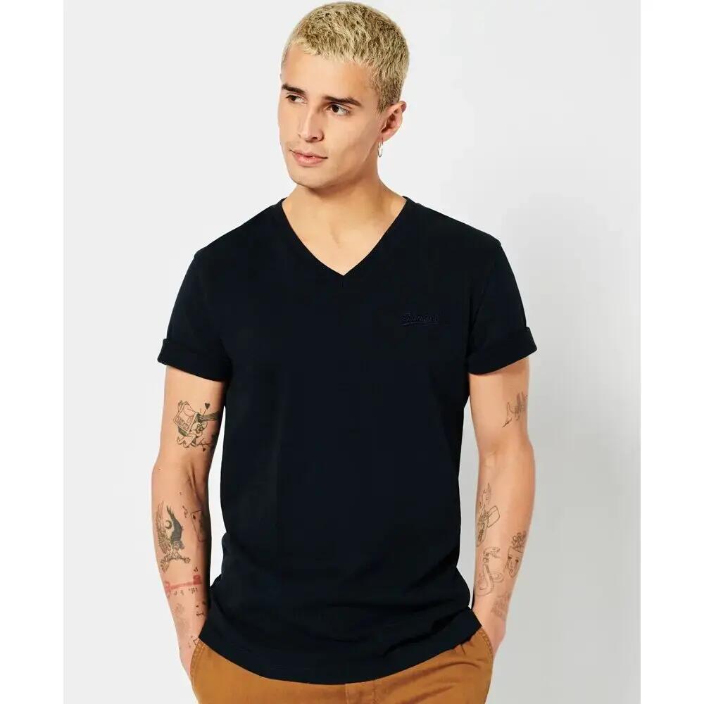 T-shirt con scollo a V in cotone biologico con logo ricamato 2/4