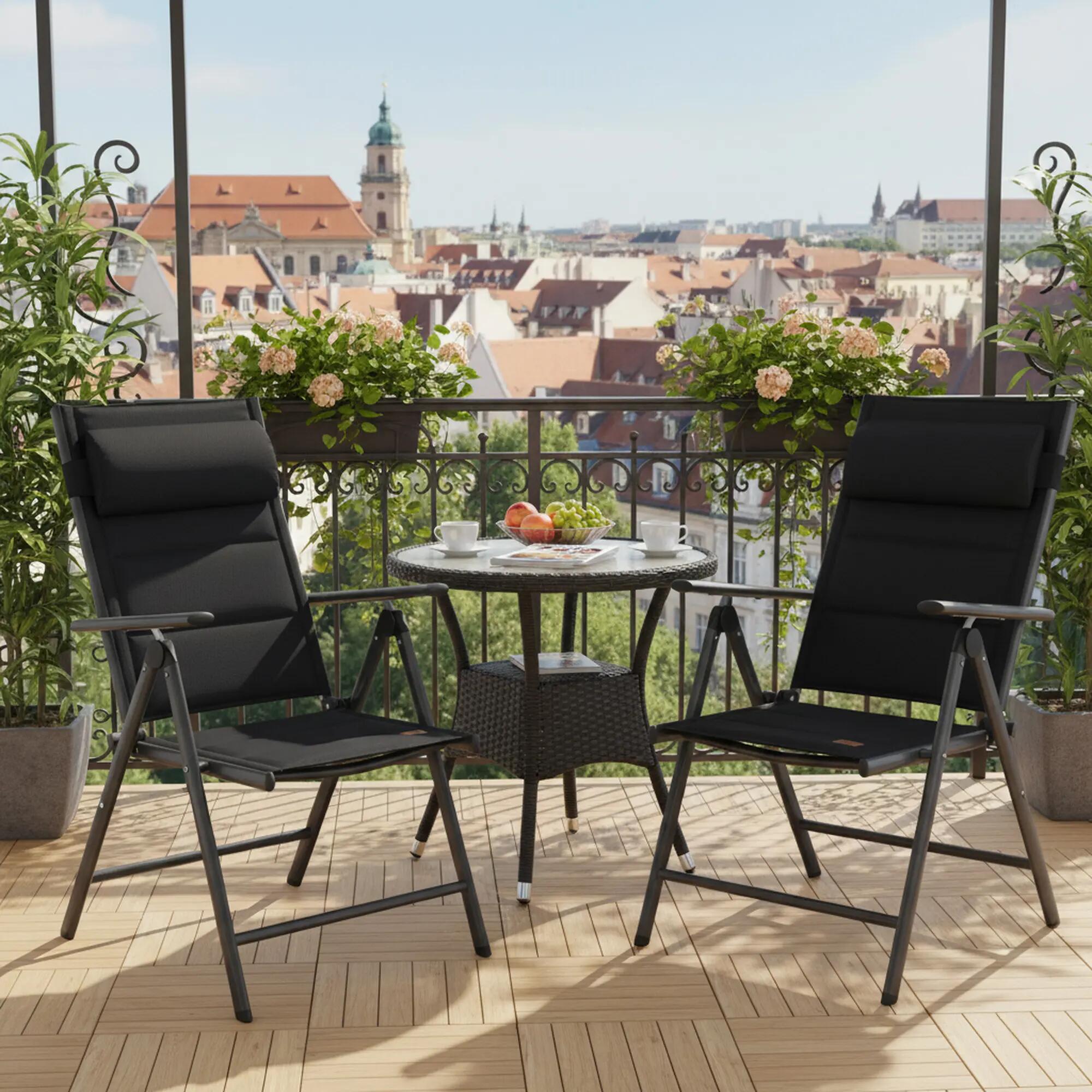Campingstuhl, Schwarz, verstellbar, Gartenstuhl Hochlehner für Terrasse 2/6
