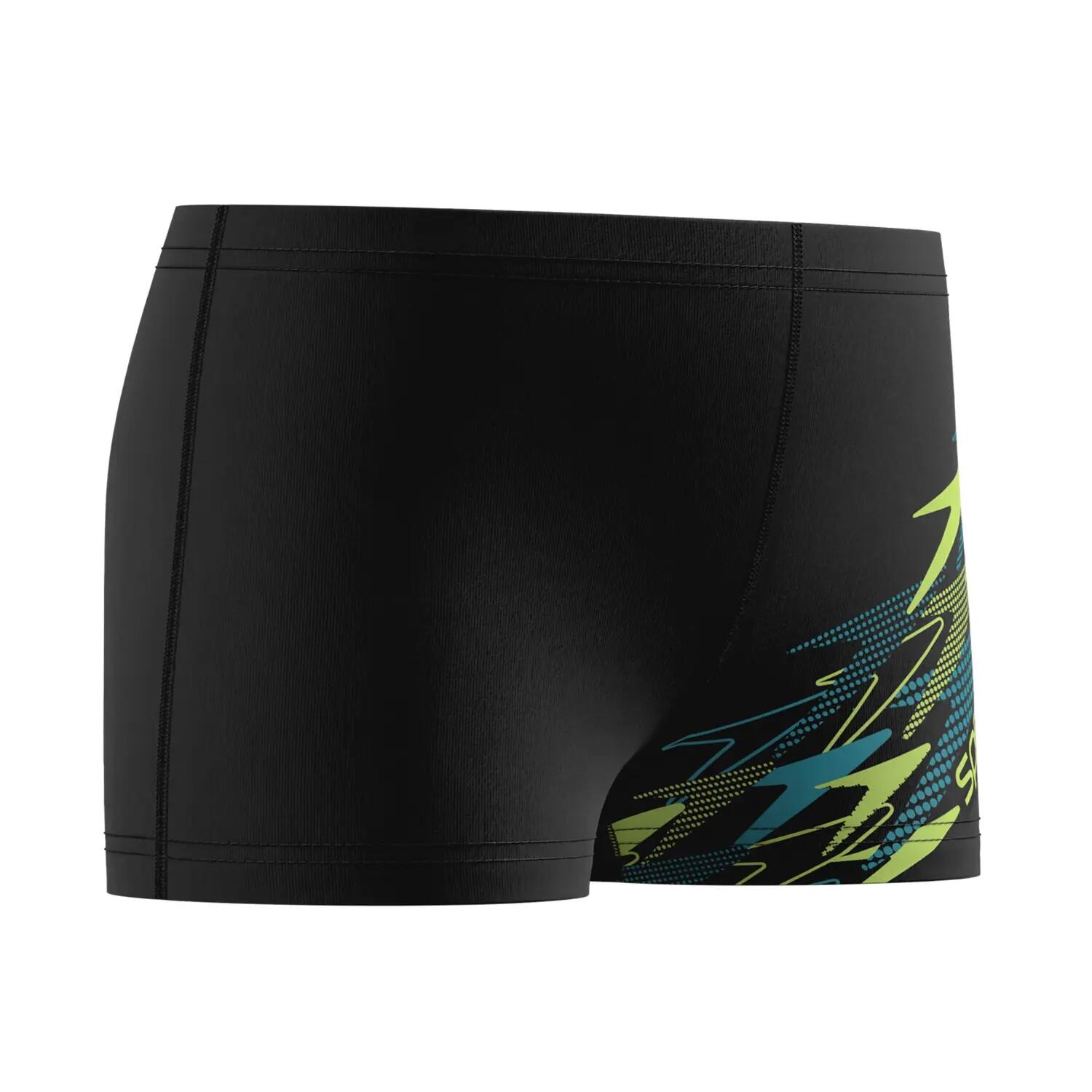 Short De Bain Moulant Motif/style Logo MEDLEY Garçon (Noir / Vert Imprimé) 4/5