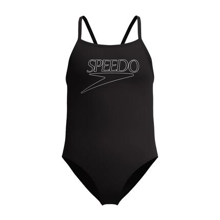 Speedo Girls Endurance+ Logo Thinstrap Swimsuit - Black - 12Y