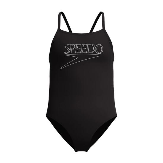 Speedo Girls Endurance+ Logo Thinstrap Swimsuit - Black - 12Y