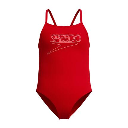 Speedo Girls Endurance+ Logo Thinstrap Swimsuit - Red - 6Y