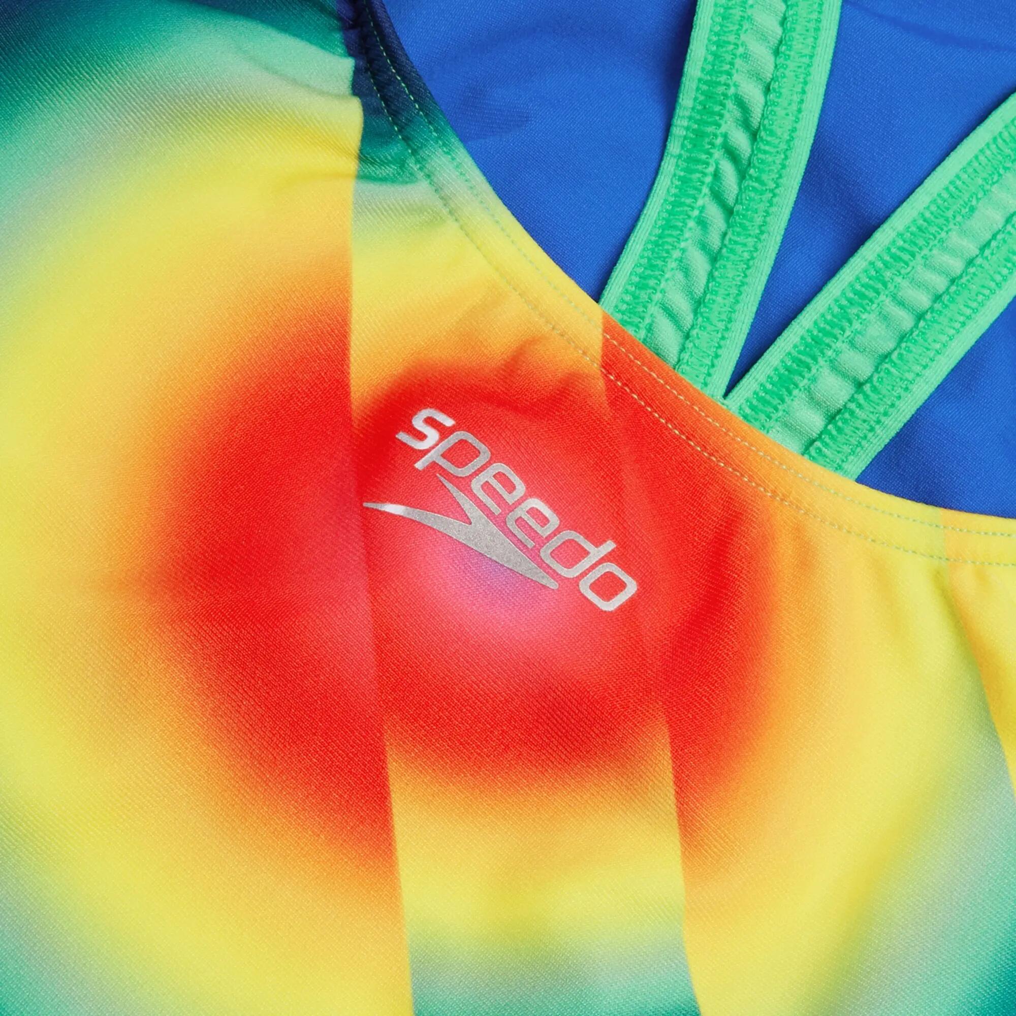 Dames Opleg Digitaal Powerback Eendelig Zwempak (Blauw/Groen/Geel) 3/7