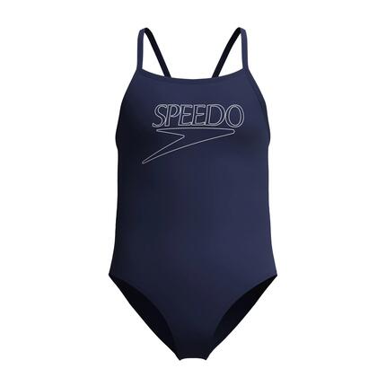 Speedo Girls Endurance+ Logo Thinstrap Swimsuit - Navy Blue - 12Y