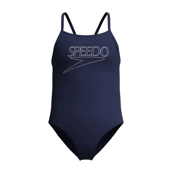 Speedo Girls Endurance+ Logo Thinstrap Swimsuit - Navy Blue - 12Y