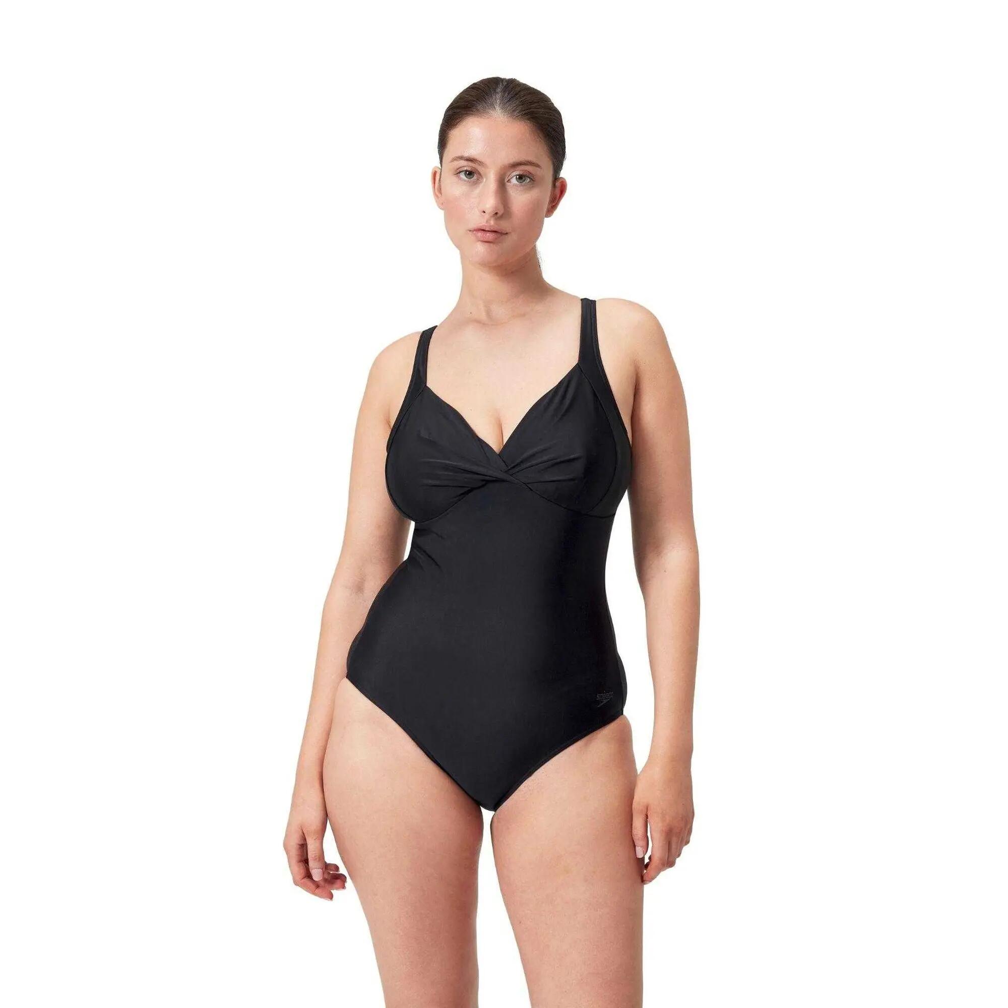 Maillot De Bain 1 Pièce Uni À Col V Et Effet Gainant Femme (Noir) 2/7