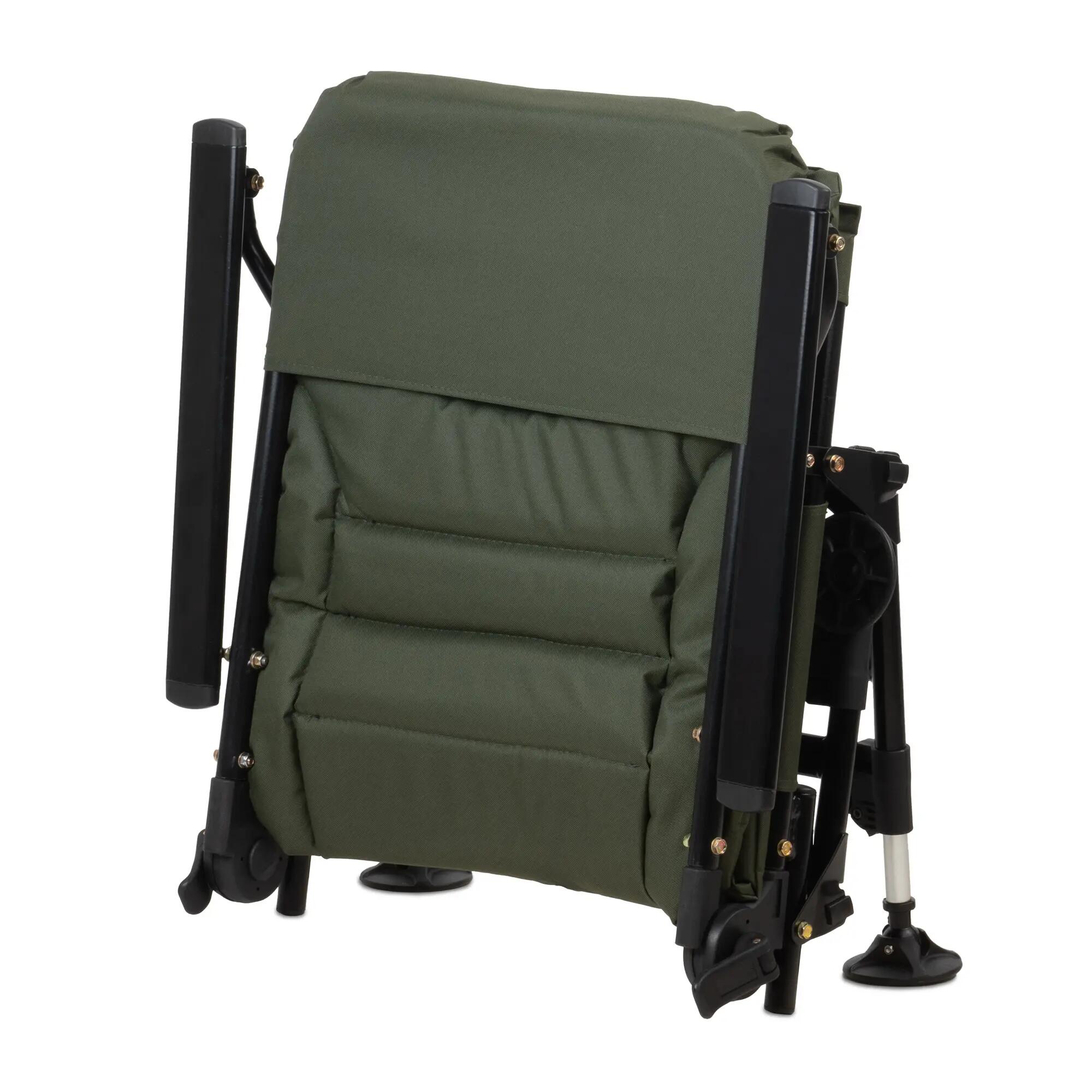 Angelstuhl Tannengrün/Schwarz, Höhenverstellbar, Faltbarer Campingstuhl + Tasche 8/9