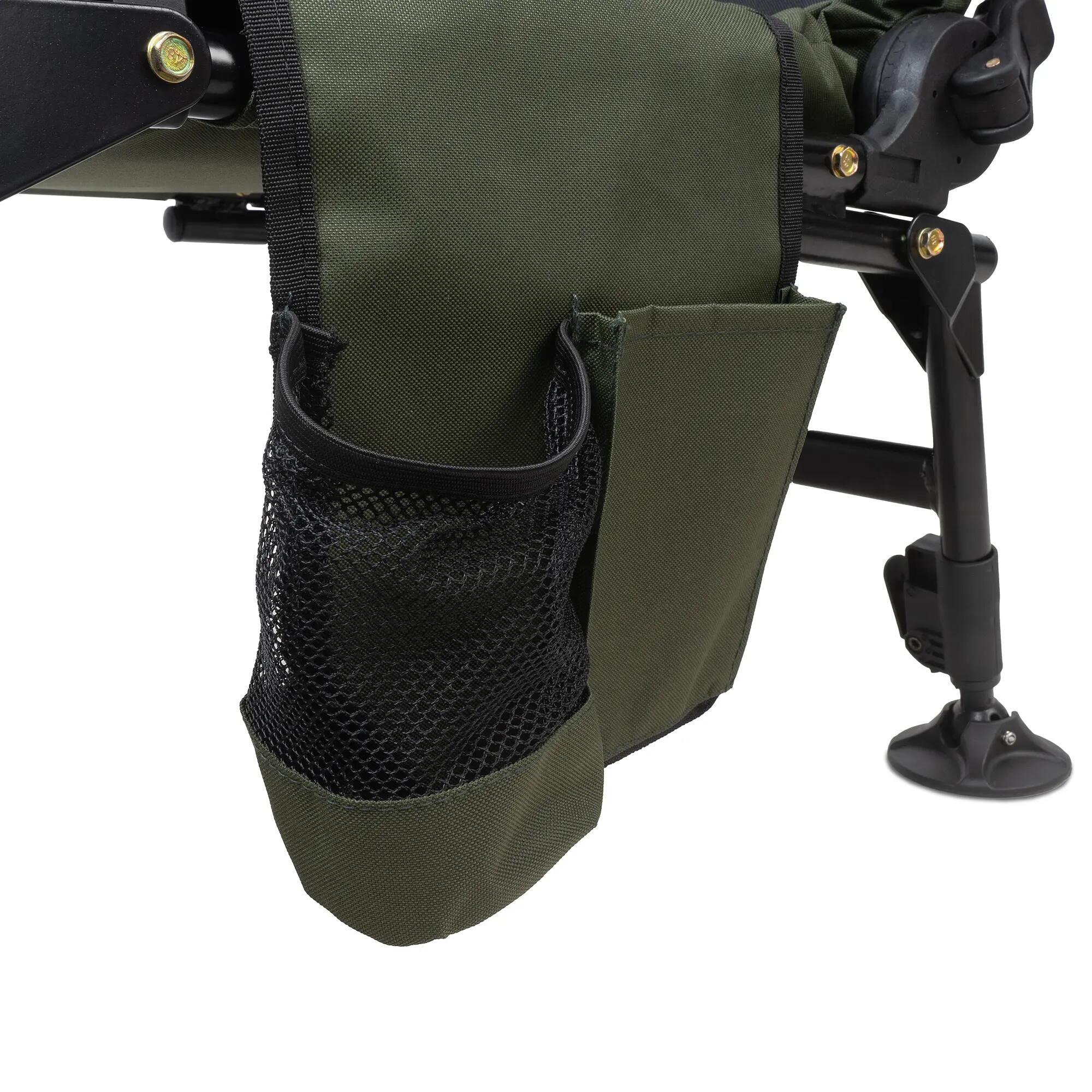 Angelstuhl Tannengrün/Schwarz, Höhenverstellbar, Faltbarer Campingstuhl + Tasche 7/9