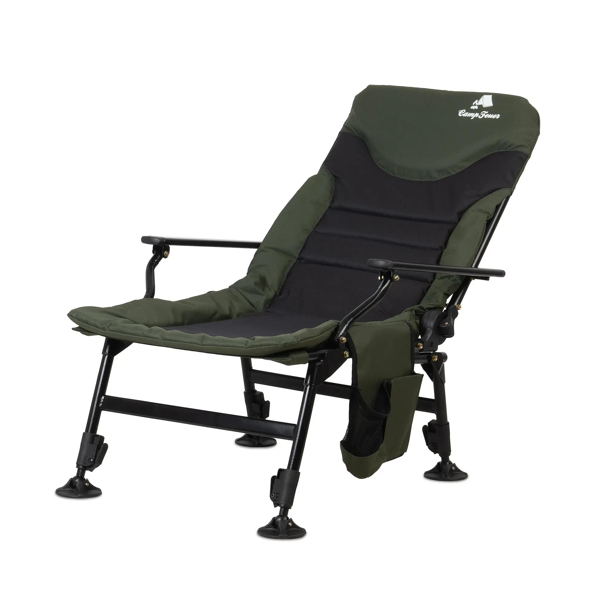 Angelstuhl Tannengrün/Schwarz, Höhenverstellbar, Faltbarer Campingstuhl + Tasche 5/9