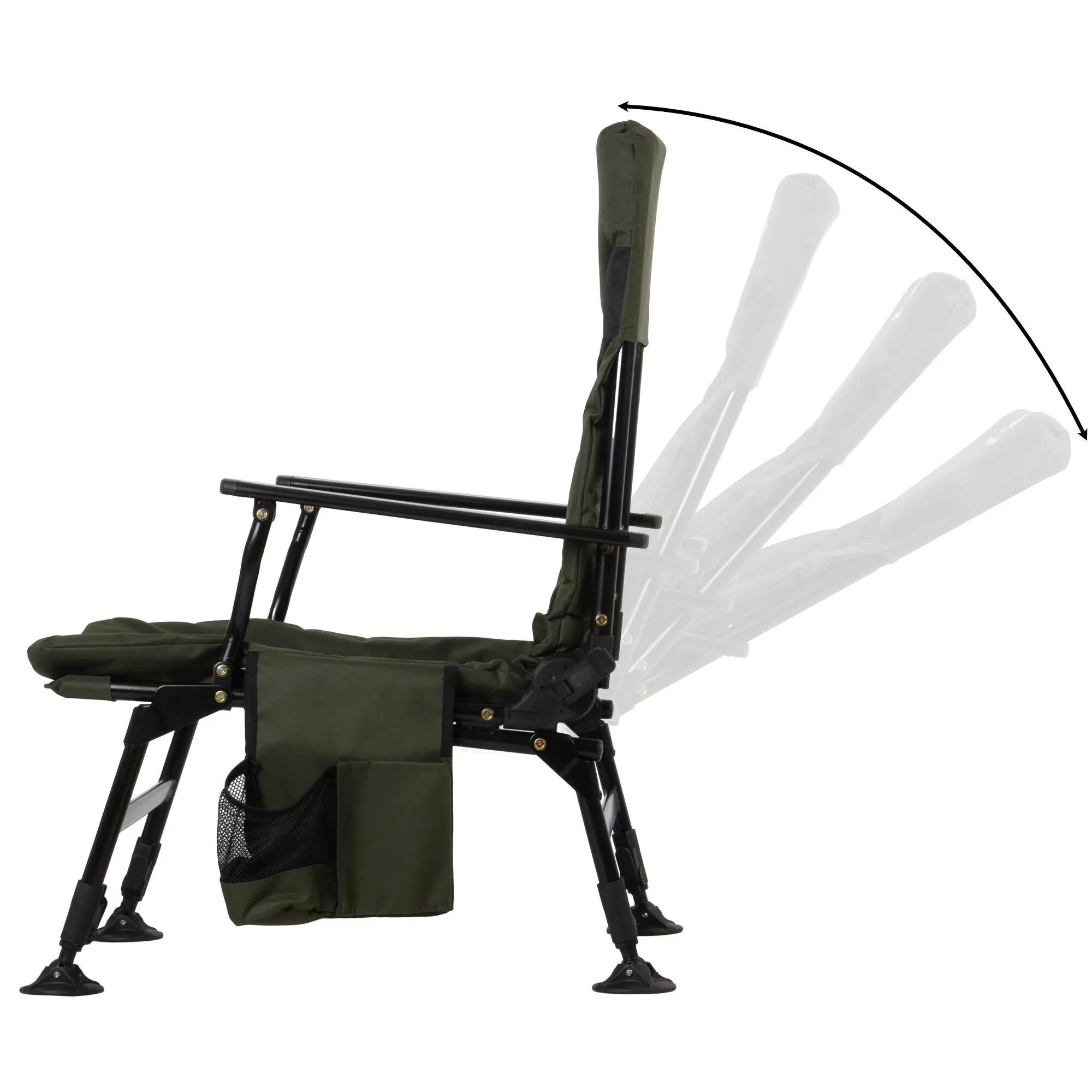 Angelstuhl Tannengrün/Schwarz, Höhenverstellbar, Faltbarer Campingstuhl + Tasche 4/9
