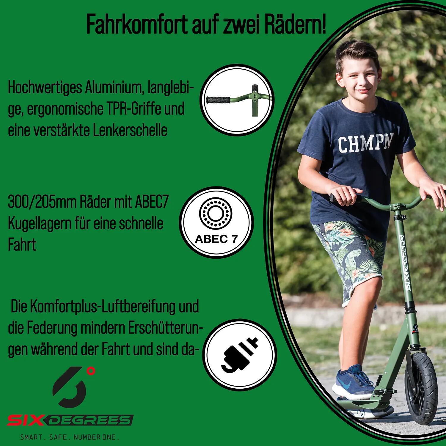 SIX DEGREES Aluminium Scooter All Terrain 300/205 mm olivgrün 3/13